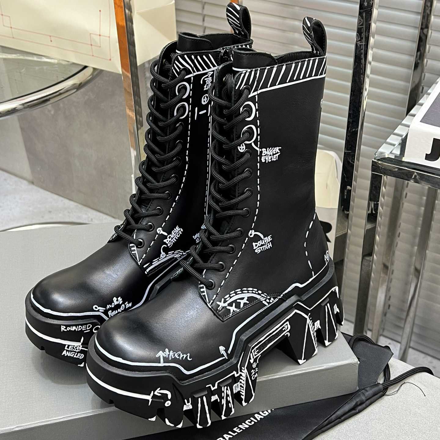 Balenciaga Bulldozer Lace-Up Boot In Black  - DopestKickz