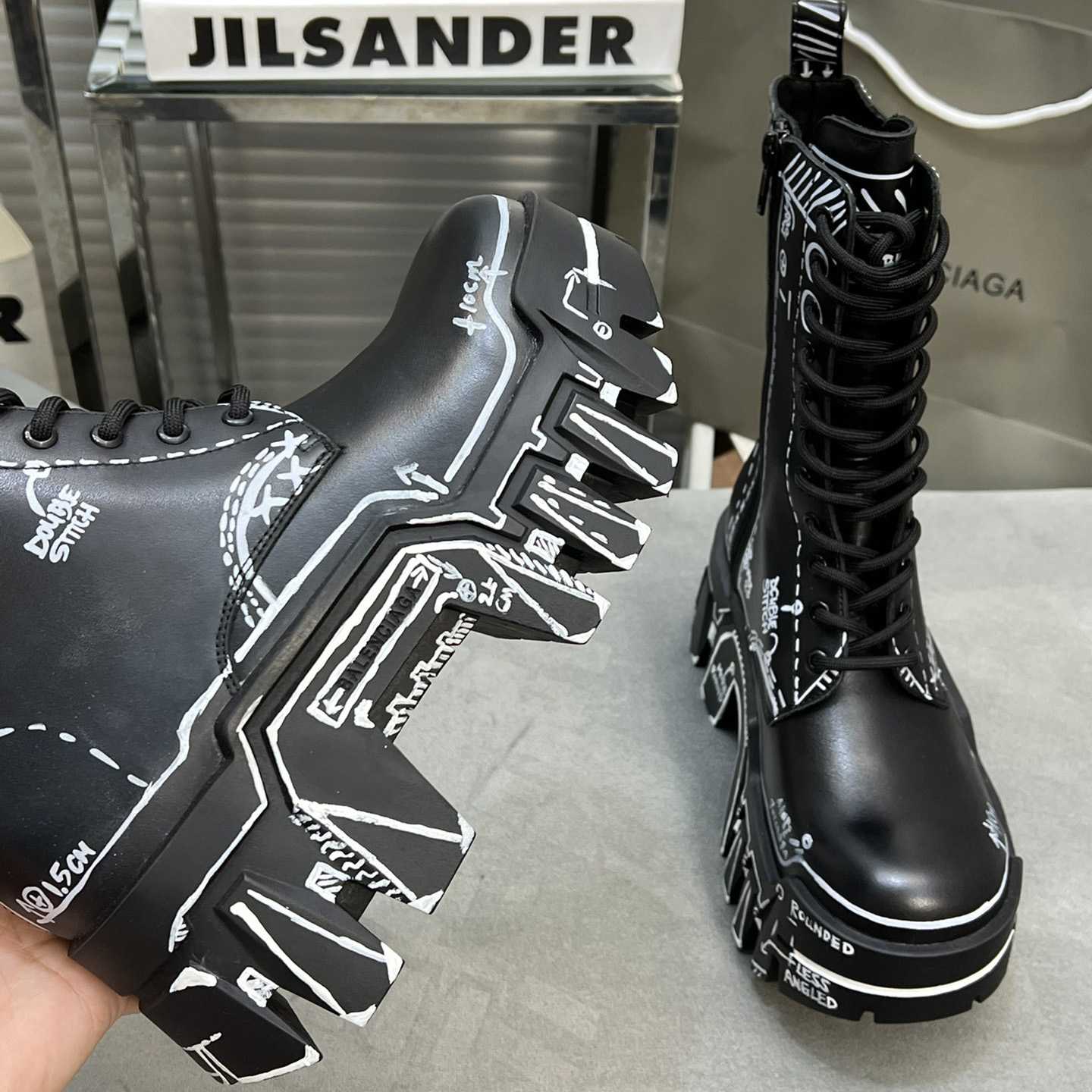 Balenciaga Bulldozer Lace-Up Boot In Black  - DopestKickz