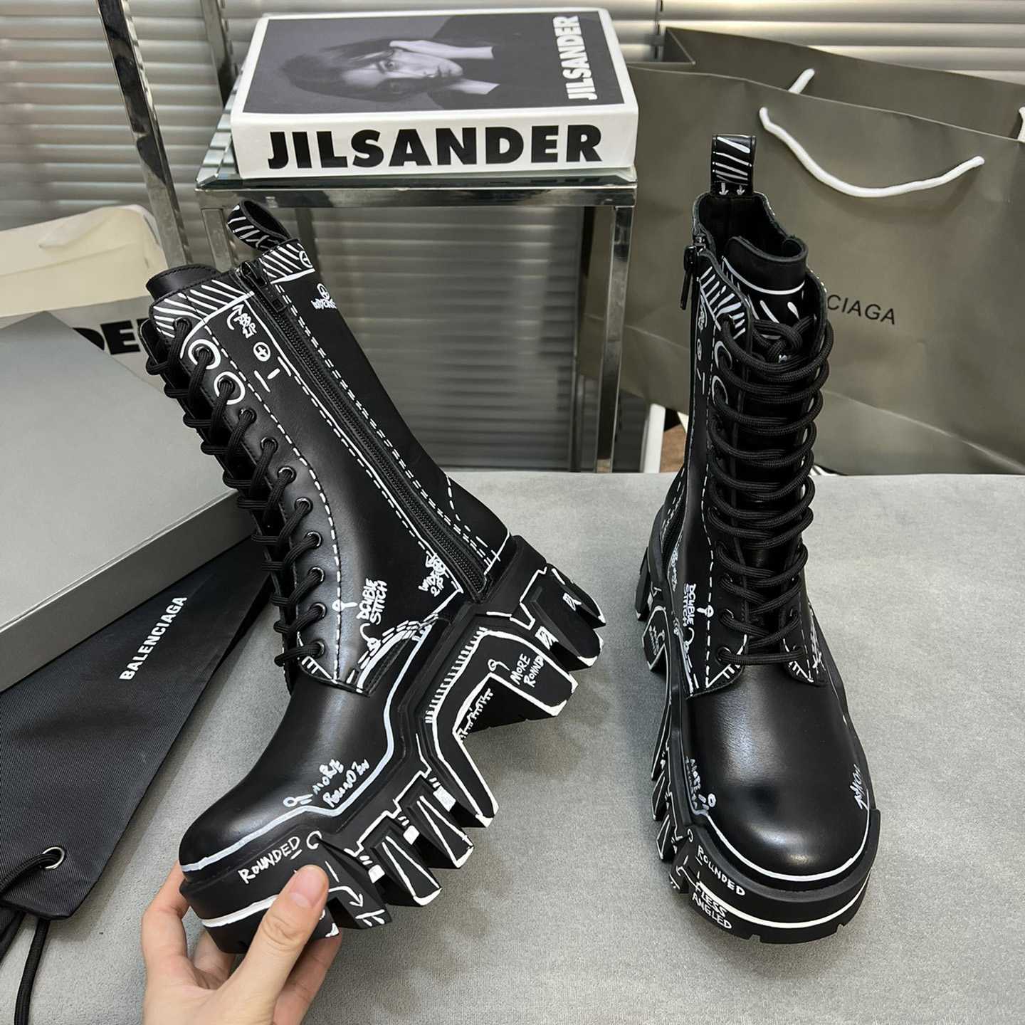 Balenciaga Bulldozer Lace-Up Boot In Black  - DopestKickz