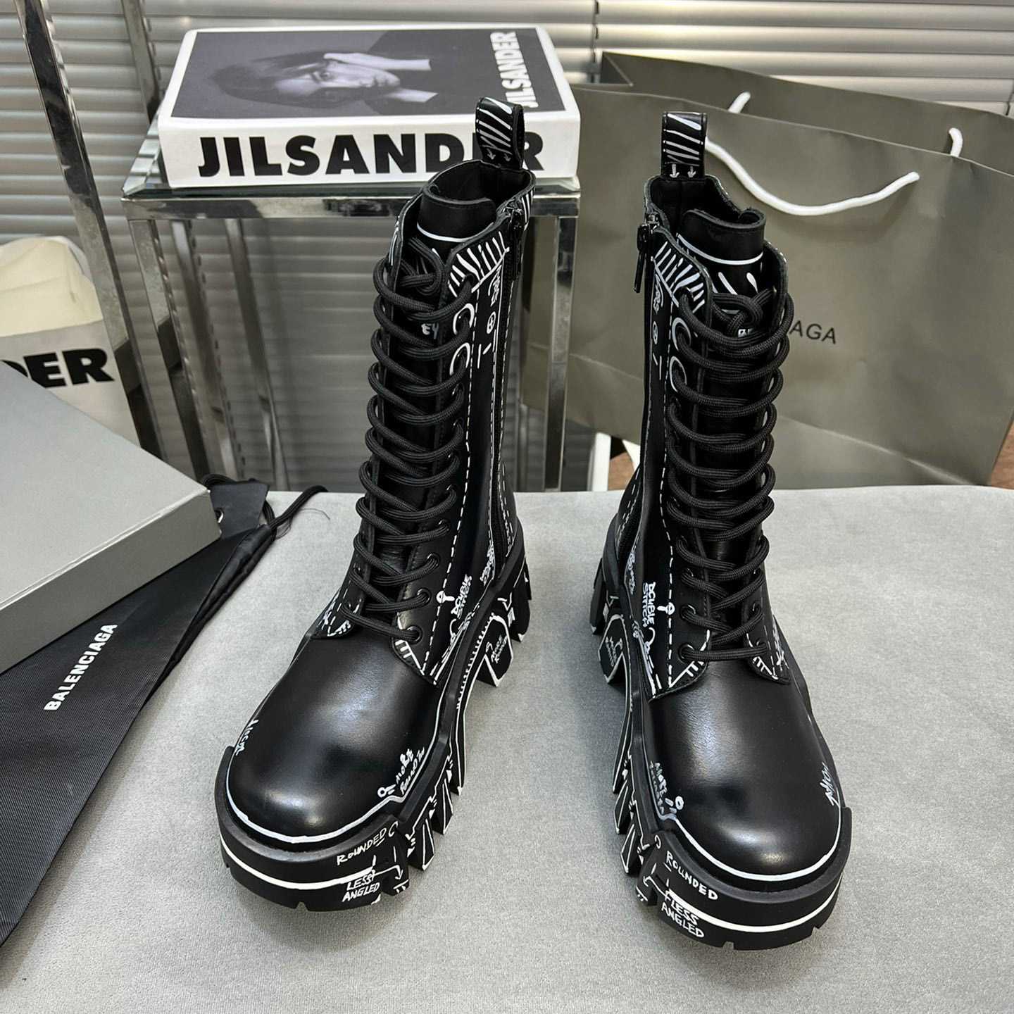 Balenciaga Bulldozer Lace-Up Boot In Black  - DopestKickz