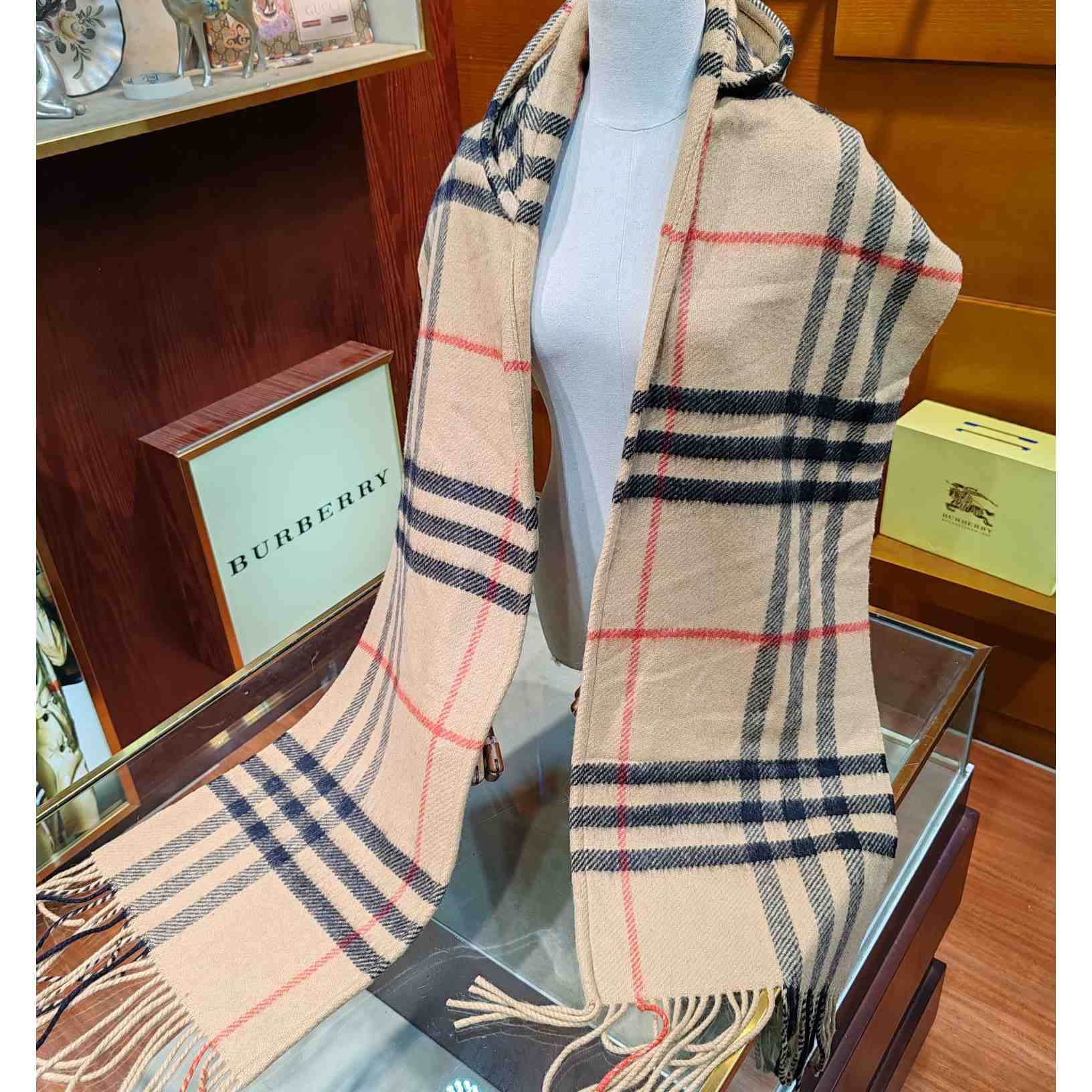 Burberry Check Wool Cashmere Hooded Scarf - DopestKickz