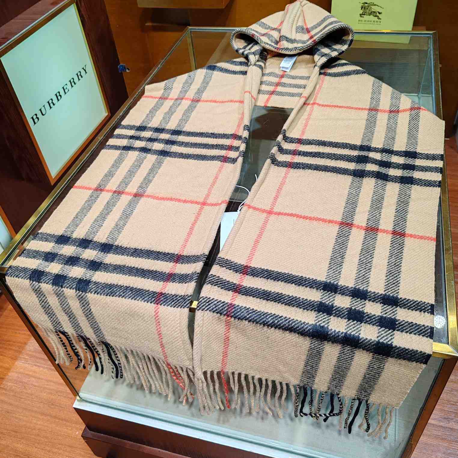 Burberry Check Wool Cashmere Hooded Scarf - DopestKickz