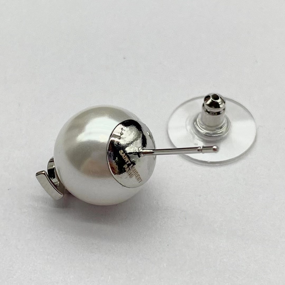 Saint Laurent Cassandre Pearl Earrings In Metal - DopestKickz