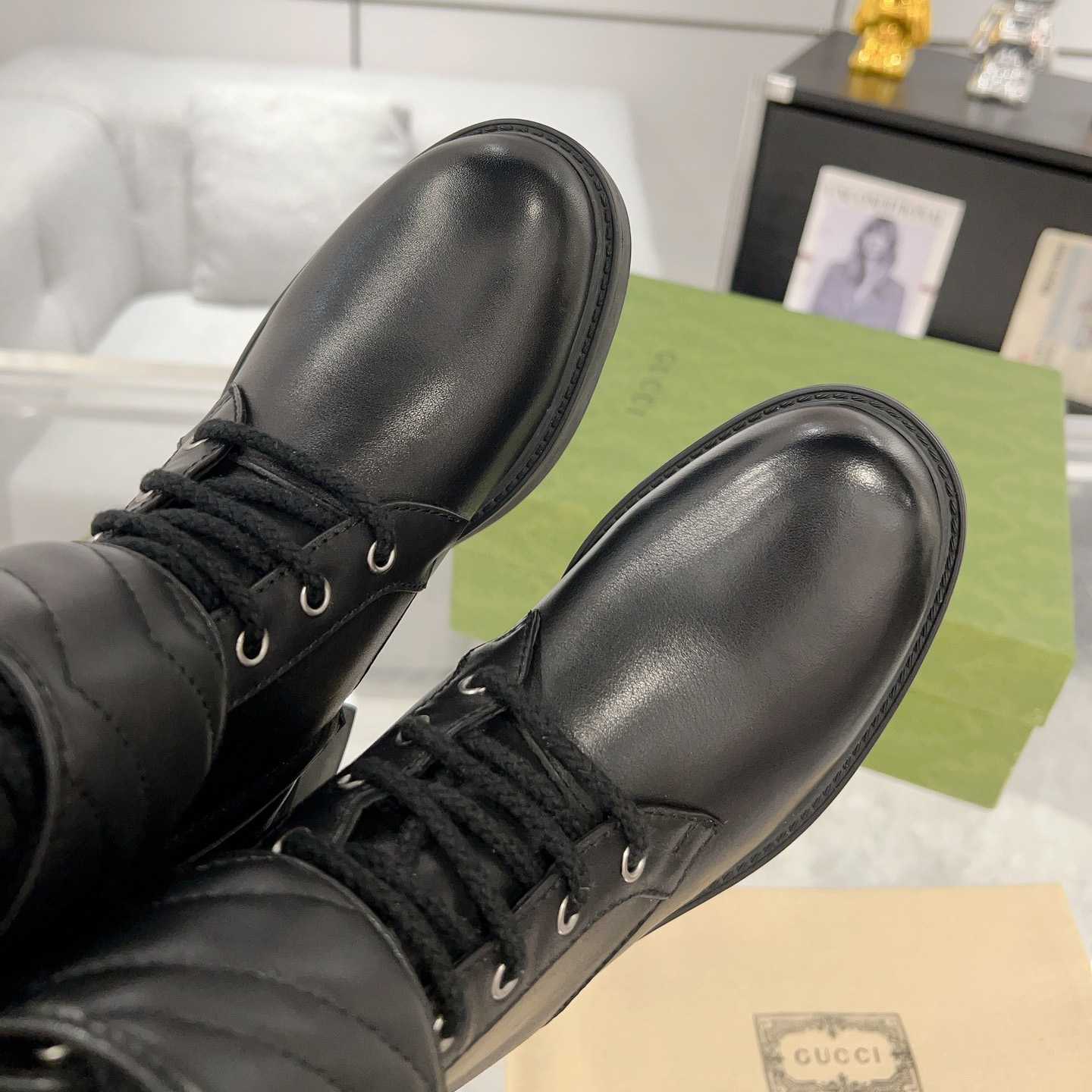 Gucci Marmont Logo-embellished Leather Ankle Boots  - DopestKickz