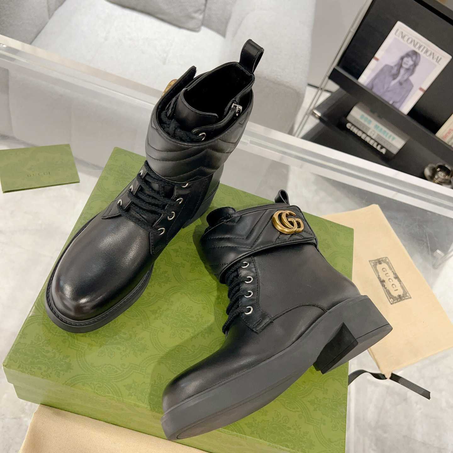 Gucci Marmont Logo-embellished Leather Ankle Boots  - DopestKickz