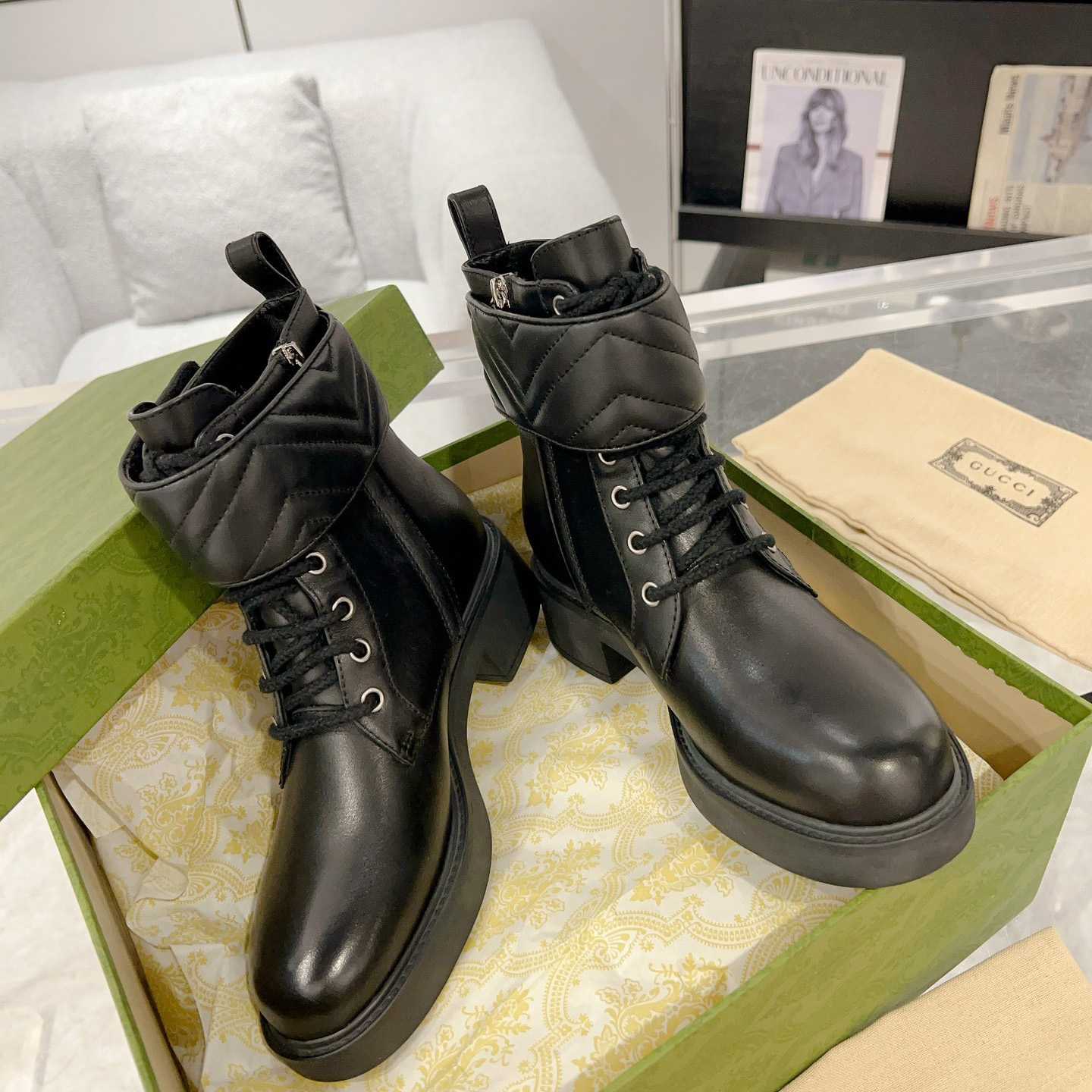 Gucci Marmont Logo-embellished Leather Ankle Boots  - DopestKickz
