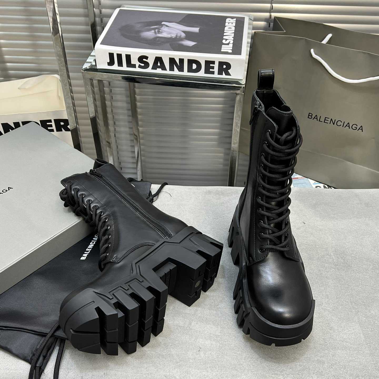 Balenciaga Bulldozer Lace-Up Boot In Black - DopestKickz