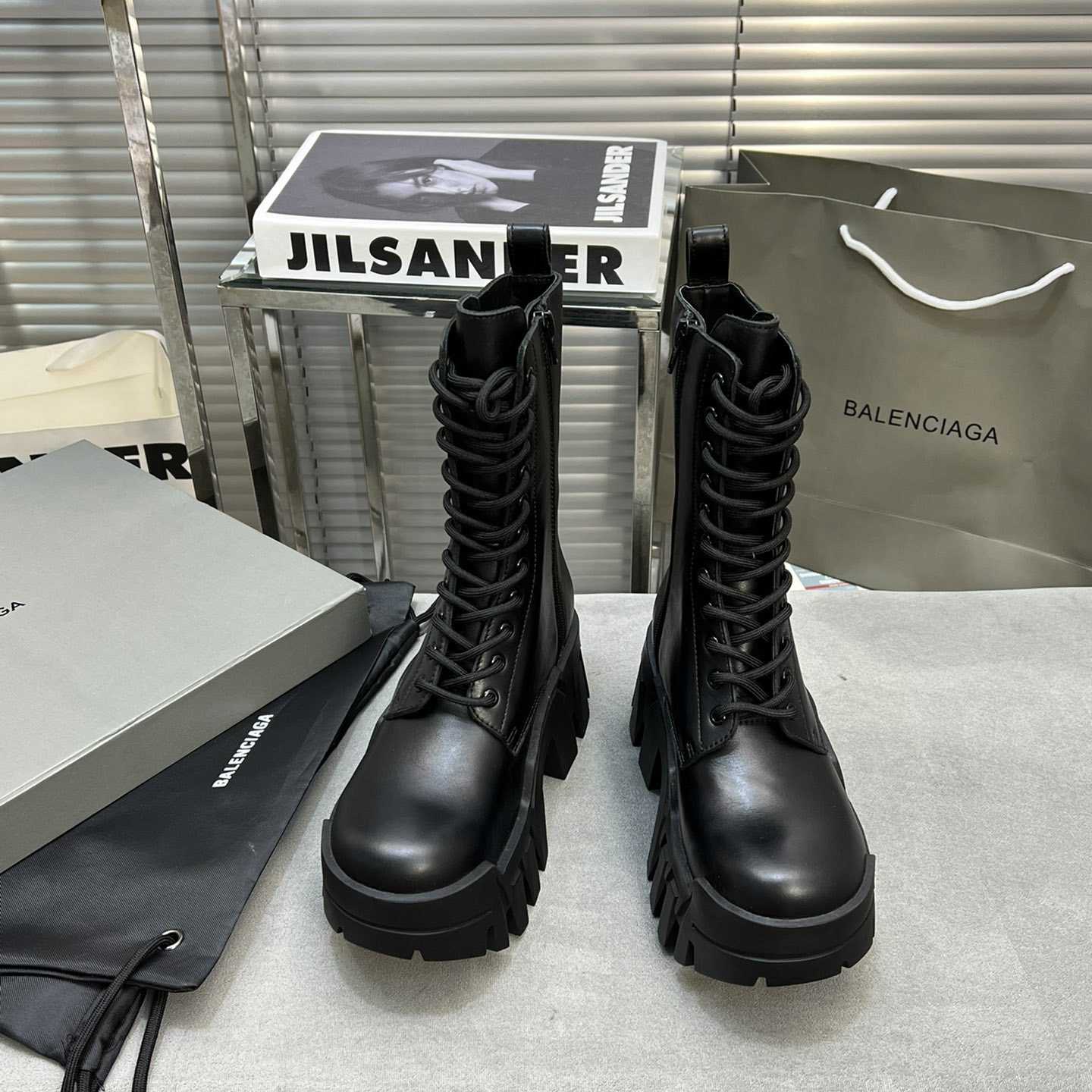 Balenciaga Bulldozer Lace-Up Boot In Black - DopestKickz