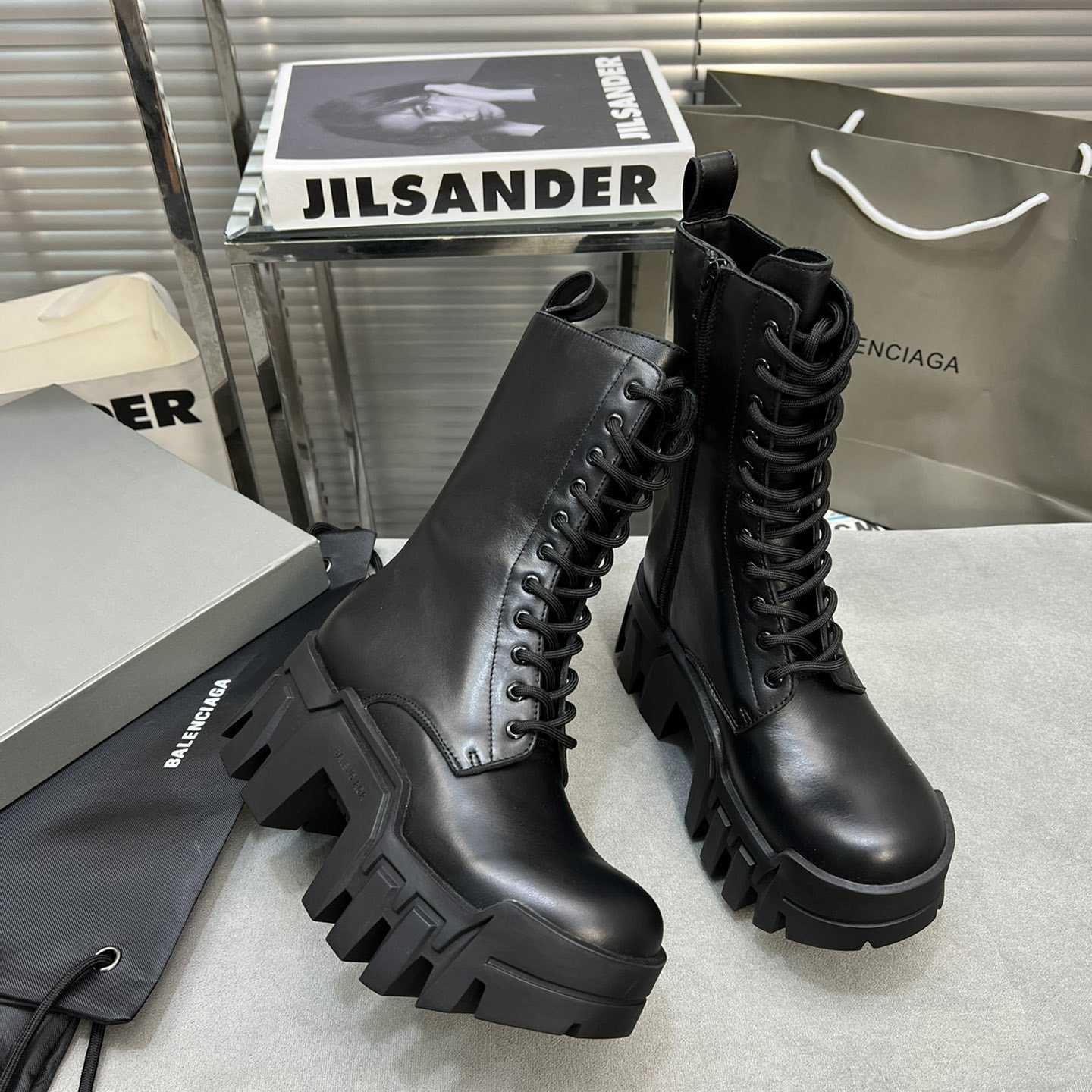 Balenciaga Bulldozer Lace-Up Boot In Black - DopestKickz