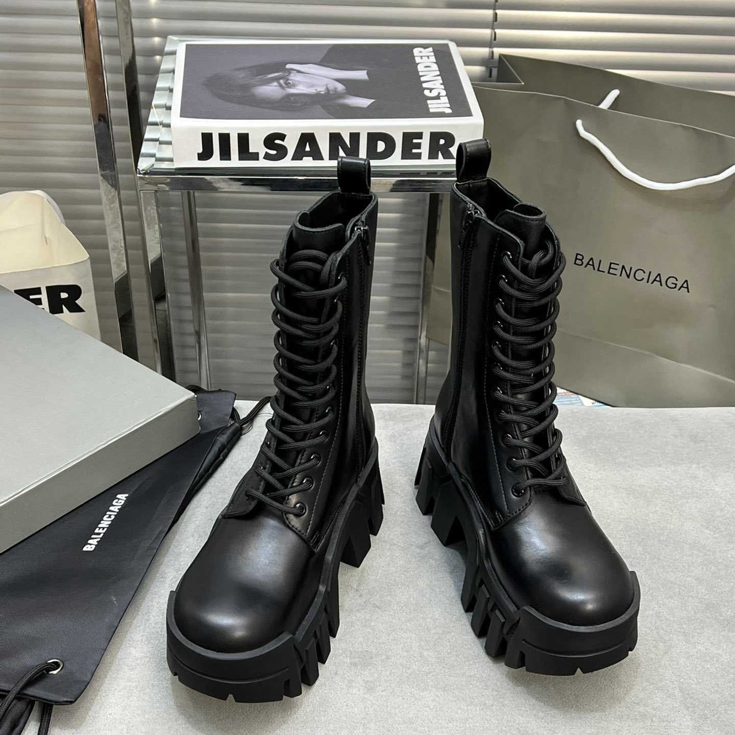 Balenciaga Bulldozer Lace-Up Boot In Black - DopestKickz