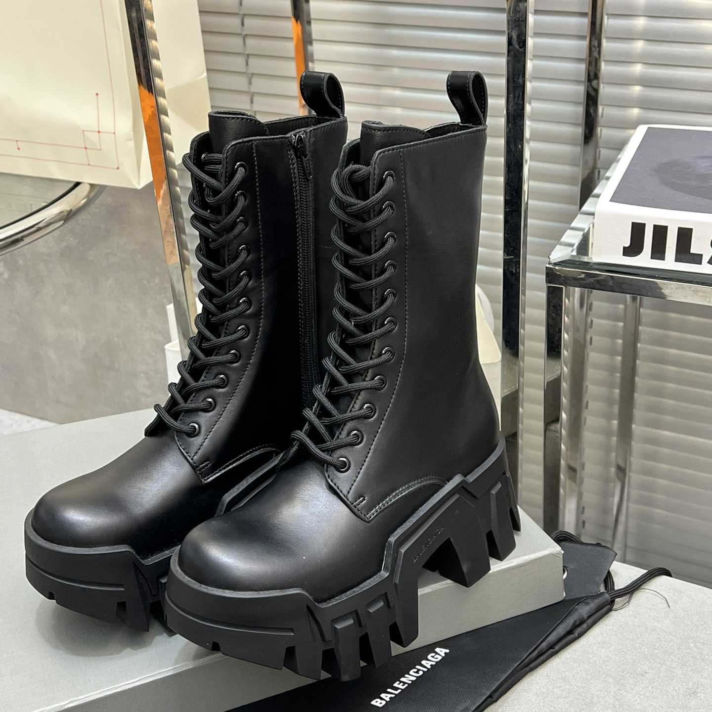 Balenciaga Bulldozer Lace-Up Boot In Black - DopestKickz