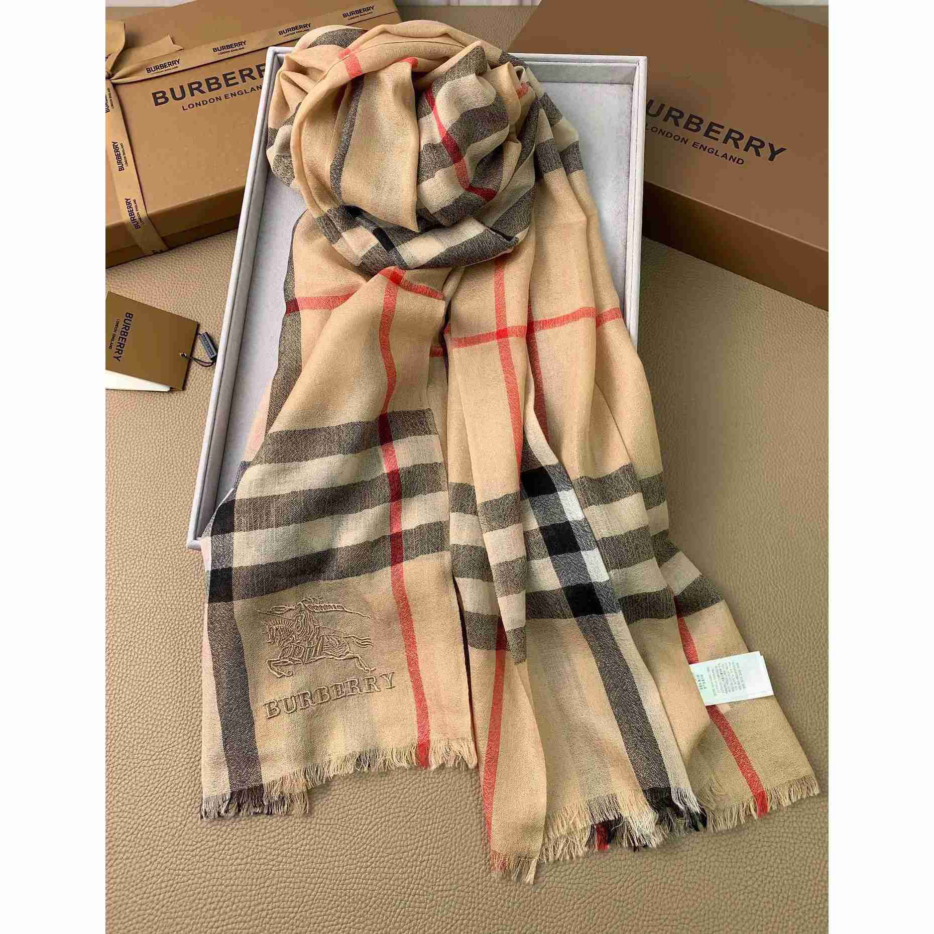 Burberry Lightweight Check Wool Silk Scarf - DopestKickz