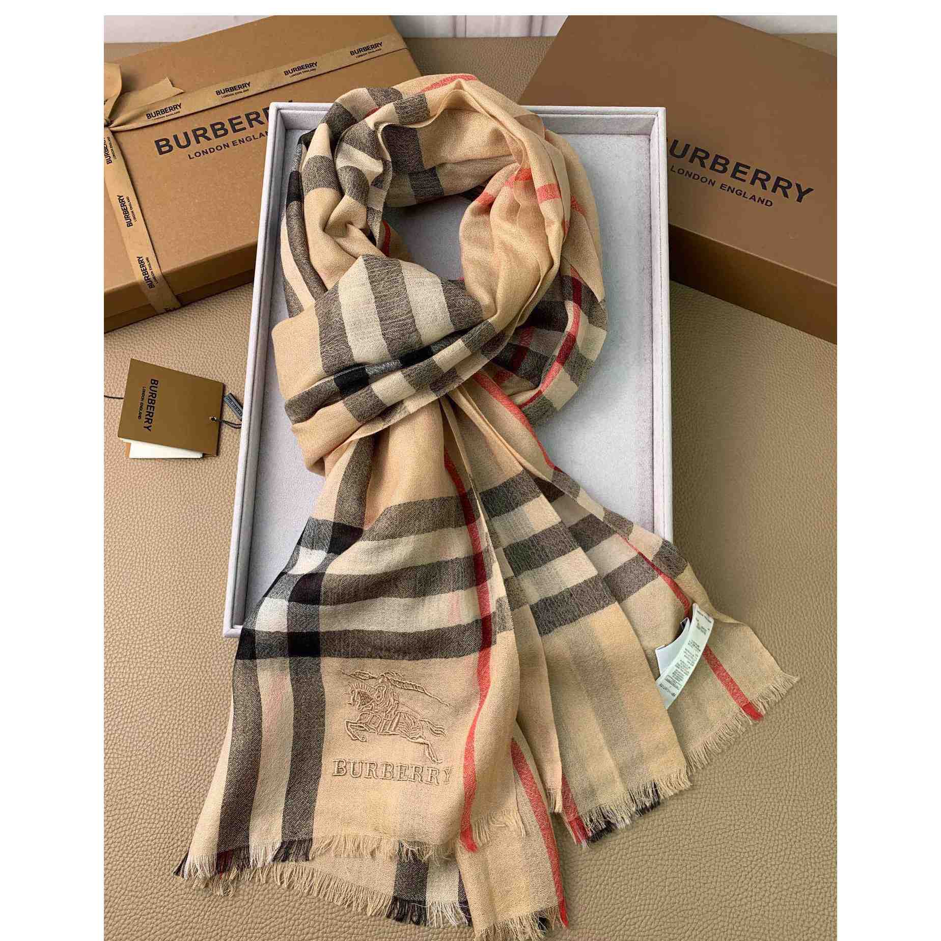Burberry Lightweight Check Wool Silk Scarf - DopestKickz