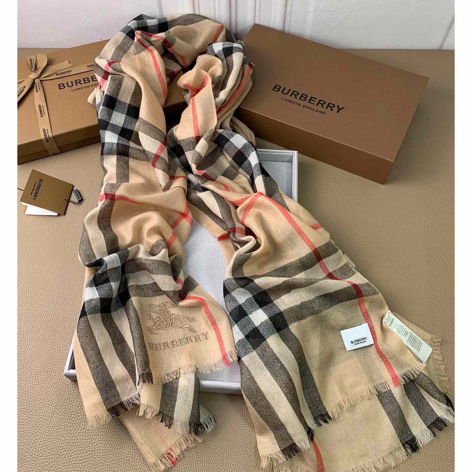 Burberry Lightweight Check Wool Silk Scarf - DopestKickz