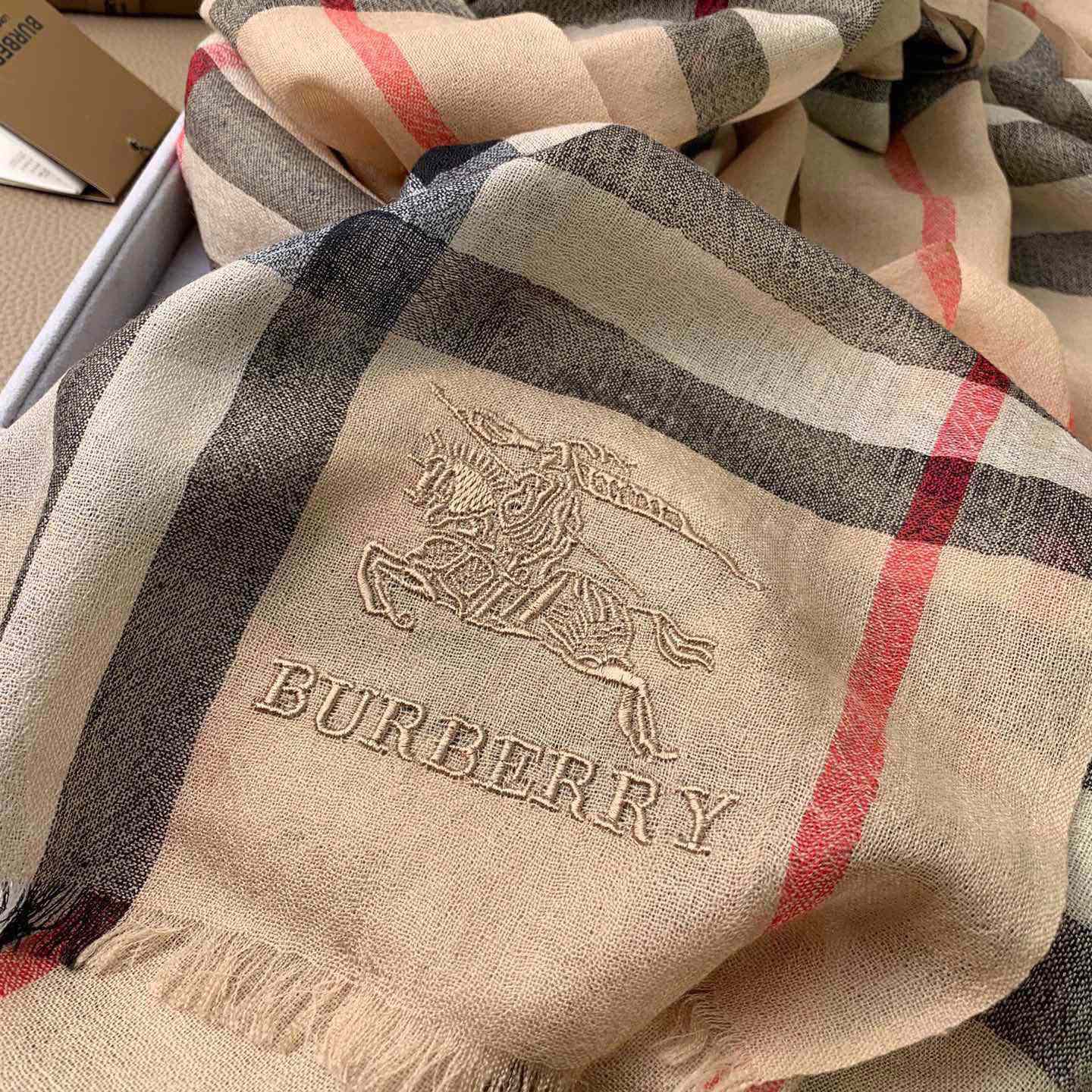 Burberry Lightweight Check Wool Silk Scarf - DopestKickz