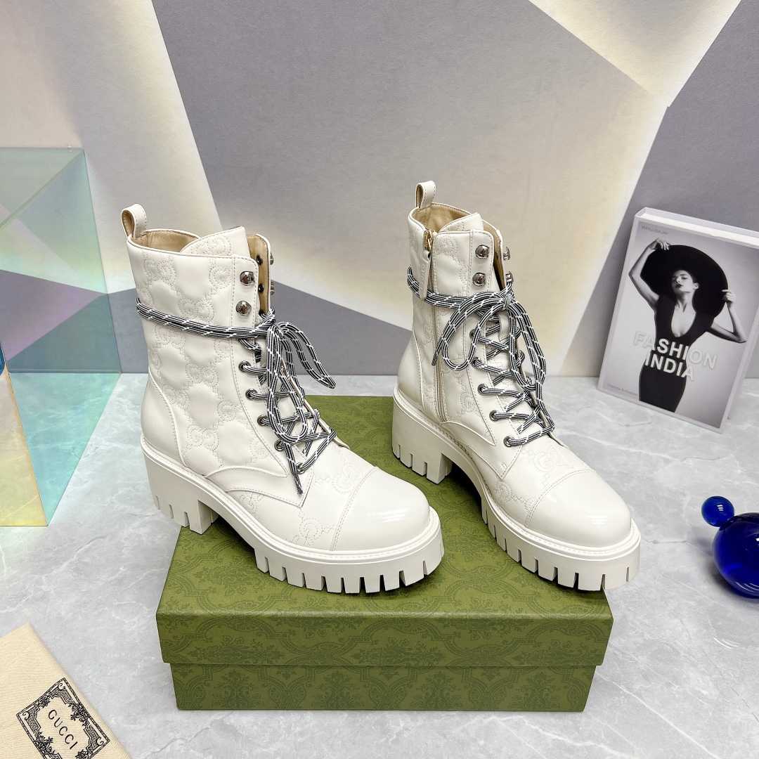 Gucci Women's GG Matelassé Lace-up Boot - DopestKickz