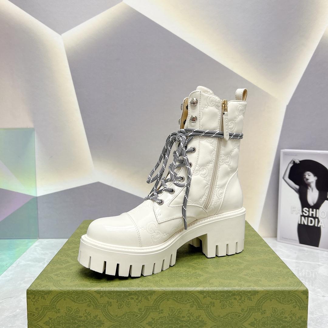 Gucci Women's GG Matelassé Lace-up Boot - DopestKickz