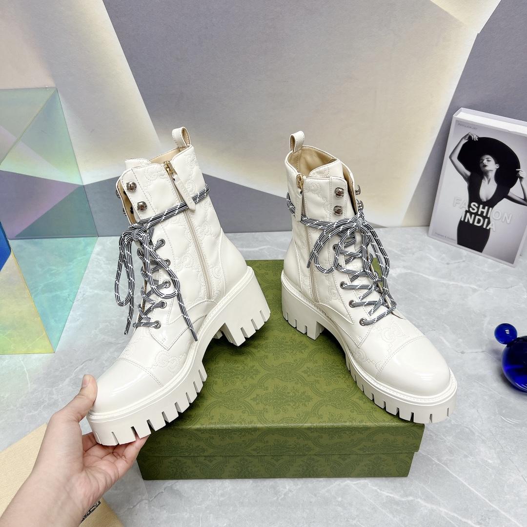 Gucci Women's GG Matelassé Lace-up Boot - DopestKickz