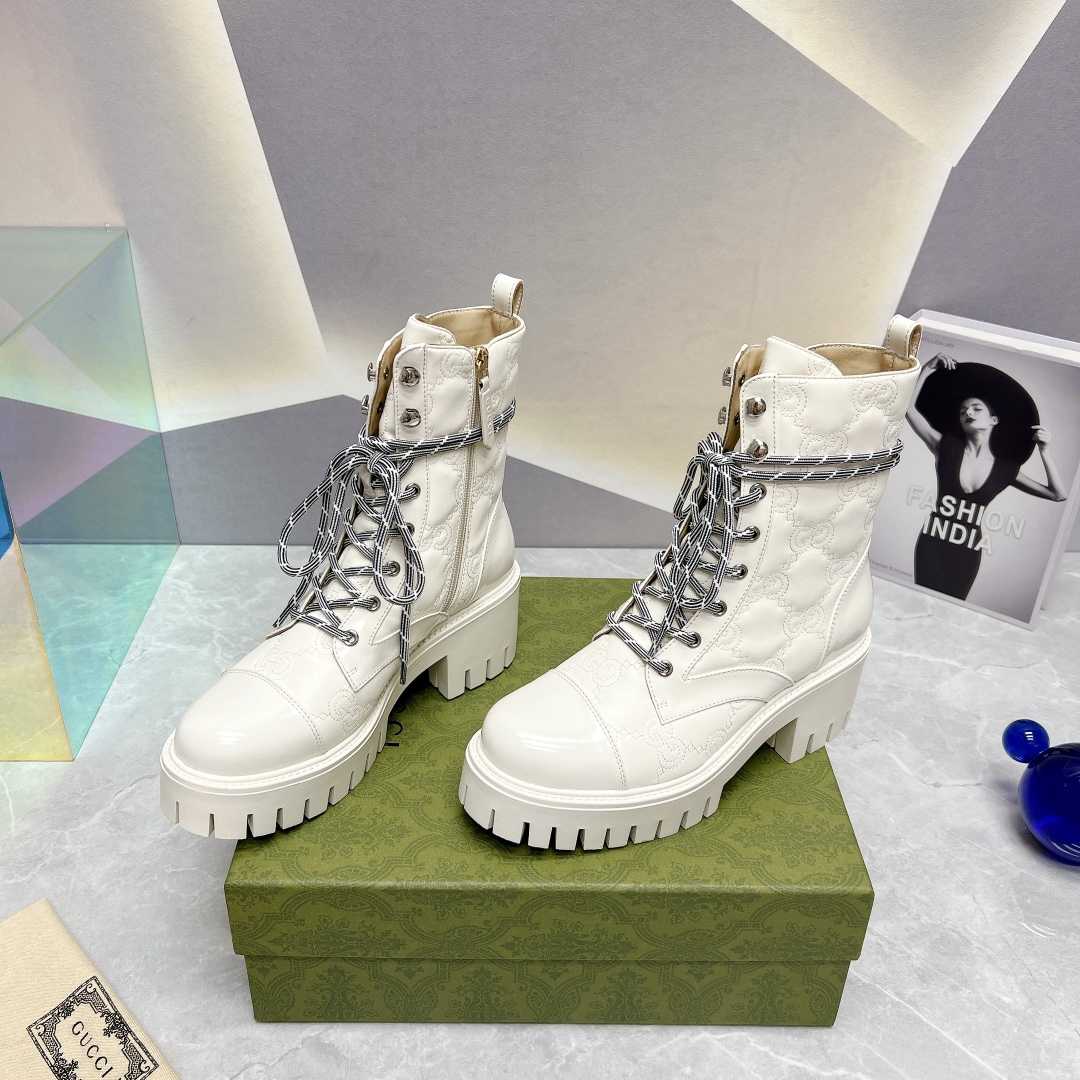 Gucci Women's GG Matelassé Lace-up Boot - DopestKickz