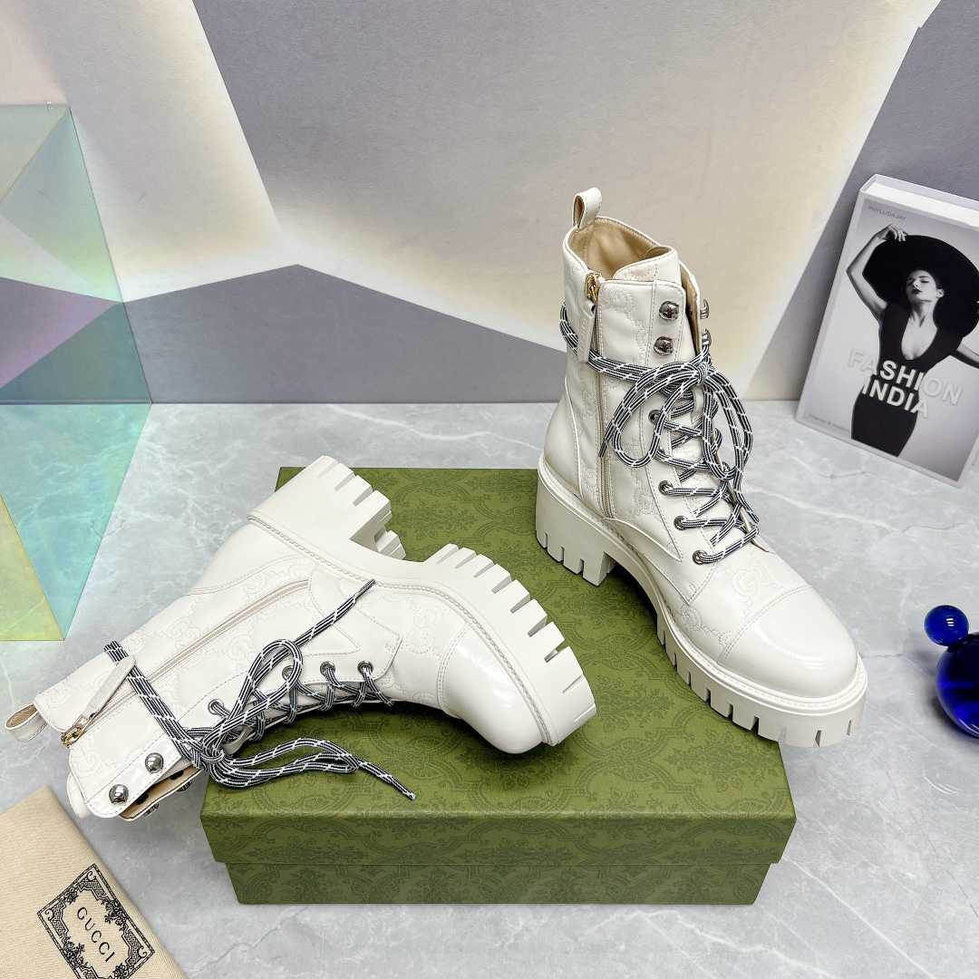 Gucci Women's GG Matelassé Lace-up Boot - DopestKickz