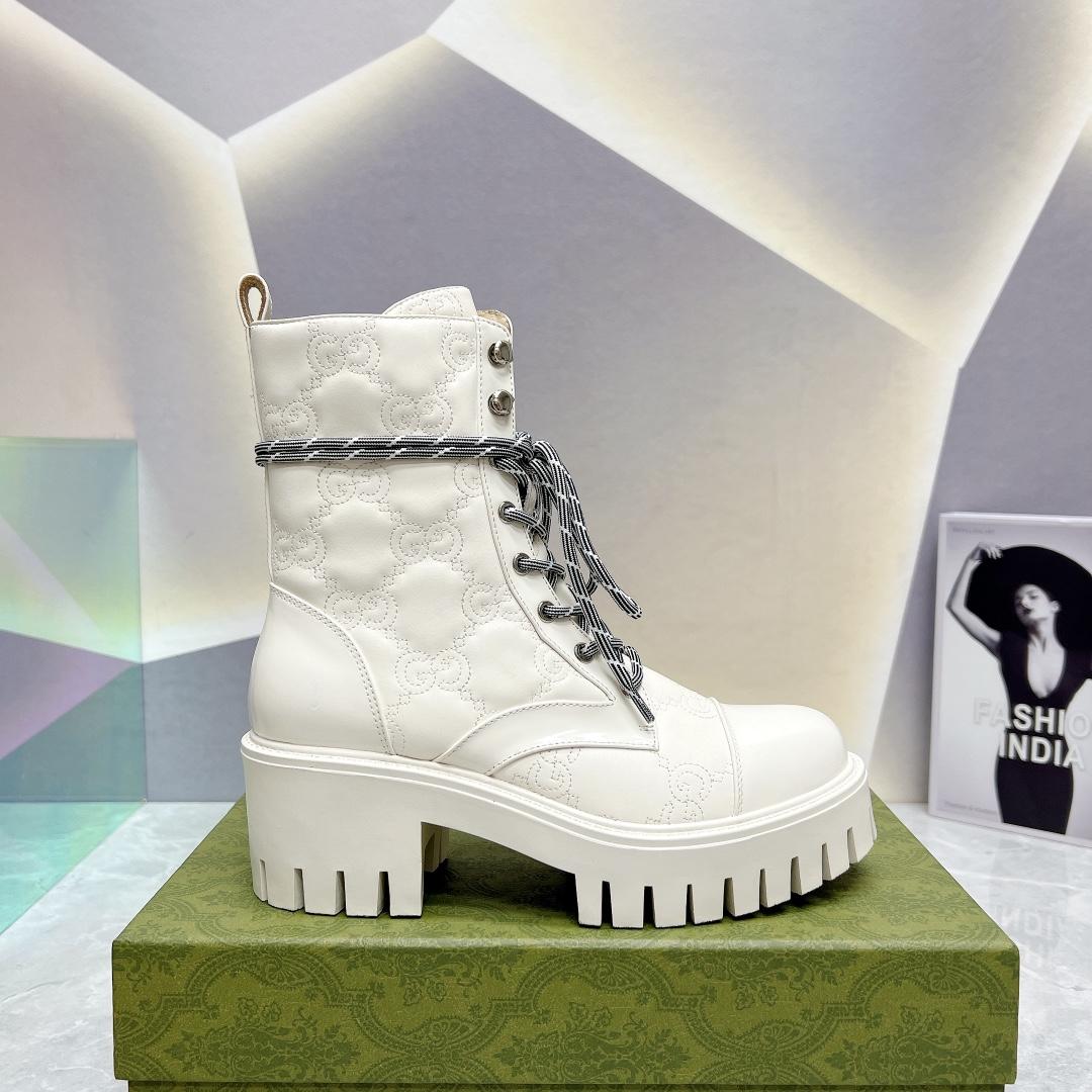 Gucci Women's GG Matelassé Lace-up Boot - DopestKickz