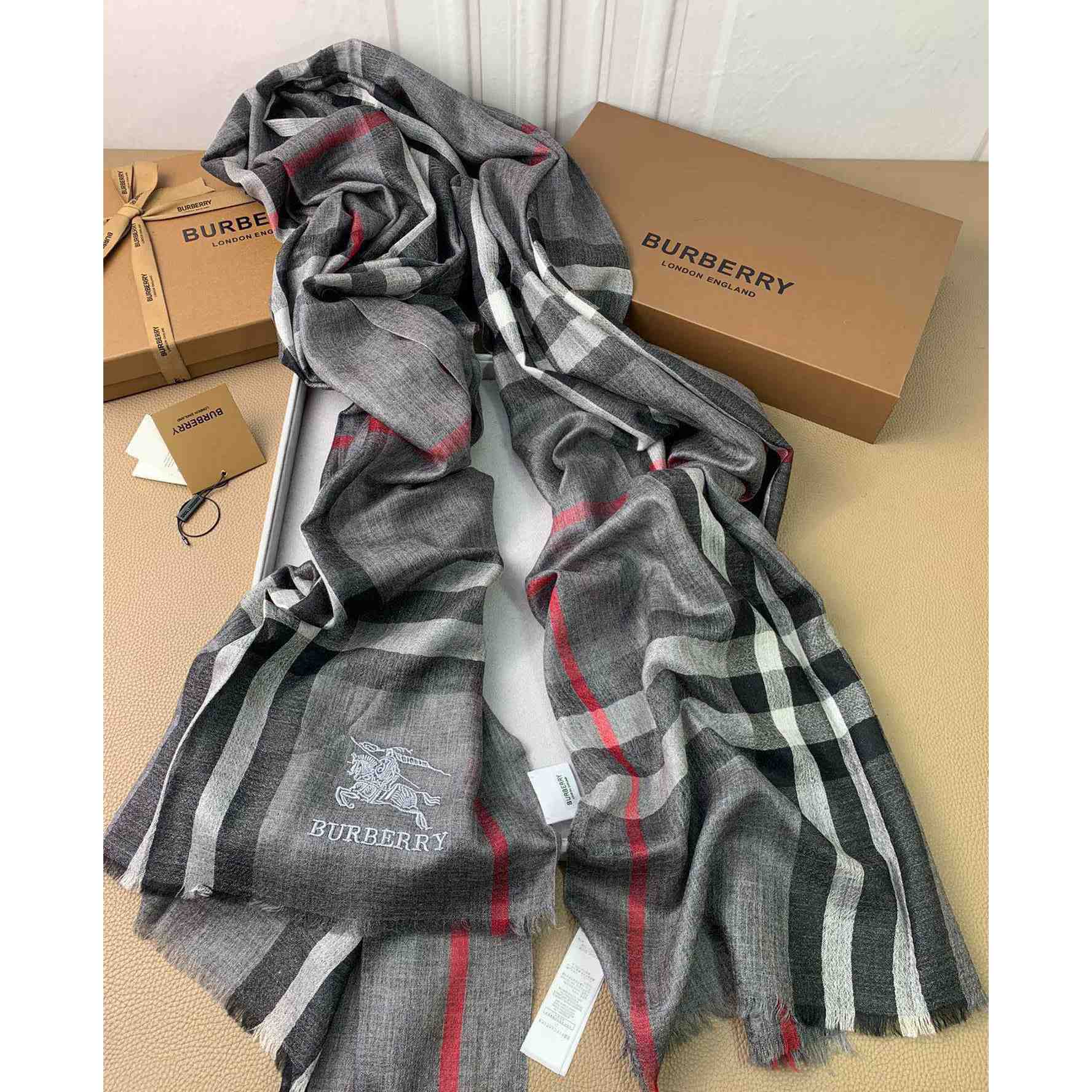 Burberry Lightweight Check Wool Silk Scarf - DopestKickz