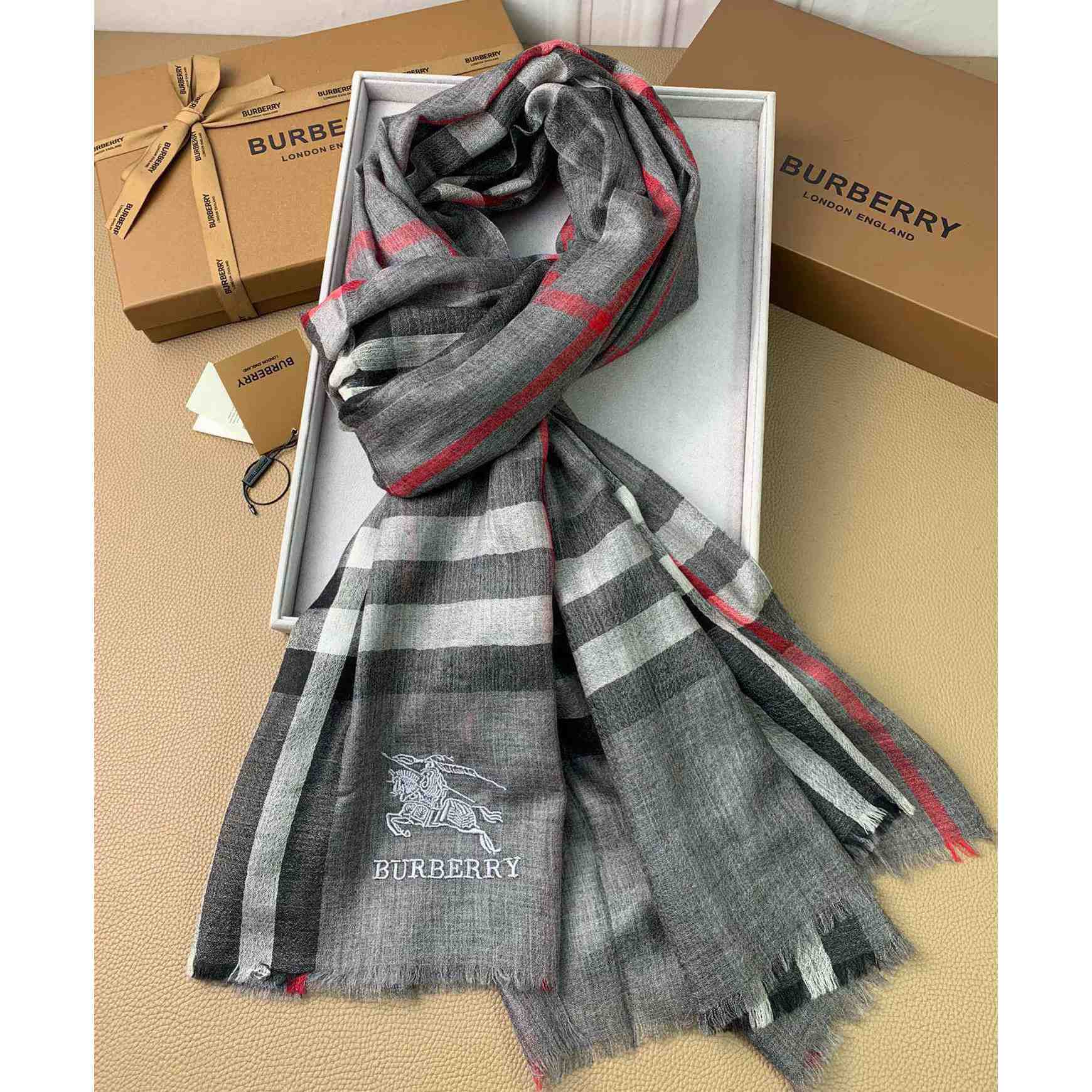 Burberry Lightweight Check Wool Silk Scarf - DopestKickz