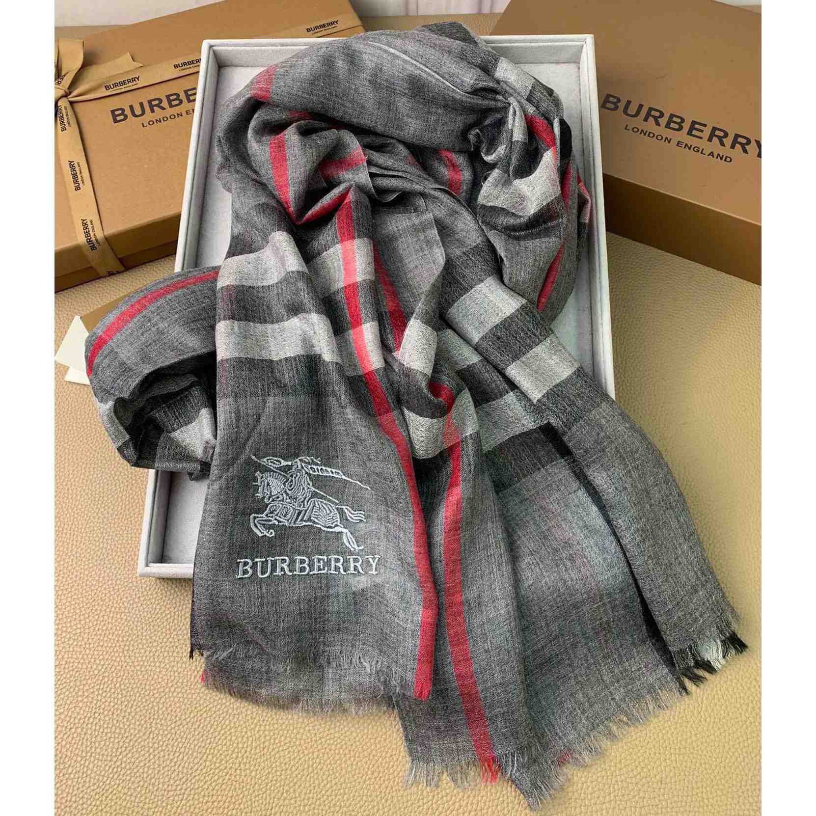 Burberry Lightweight Check Wool Silk Scarf - DopestKickz