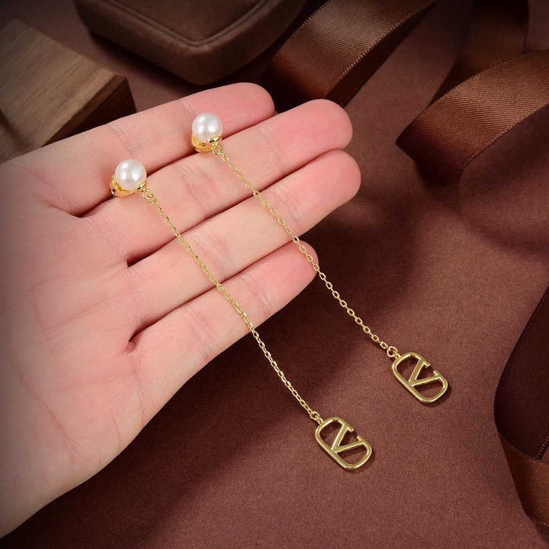 Valenti Garavani V Logo & Faux Pearl Pendant Earrings - DopestKickz