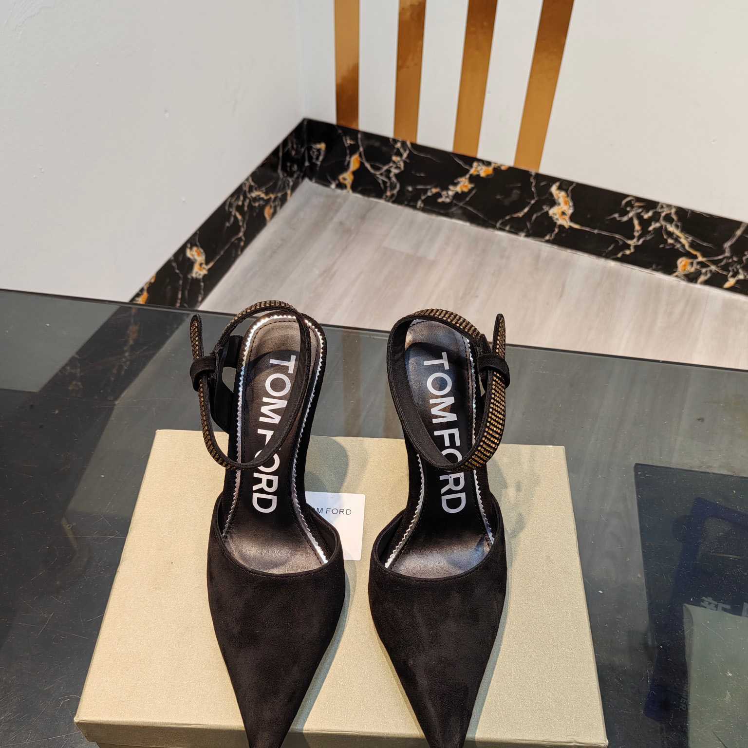 Tom Ford Asymmetric Crystal Ankle Strap Pumps - DopestKickz