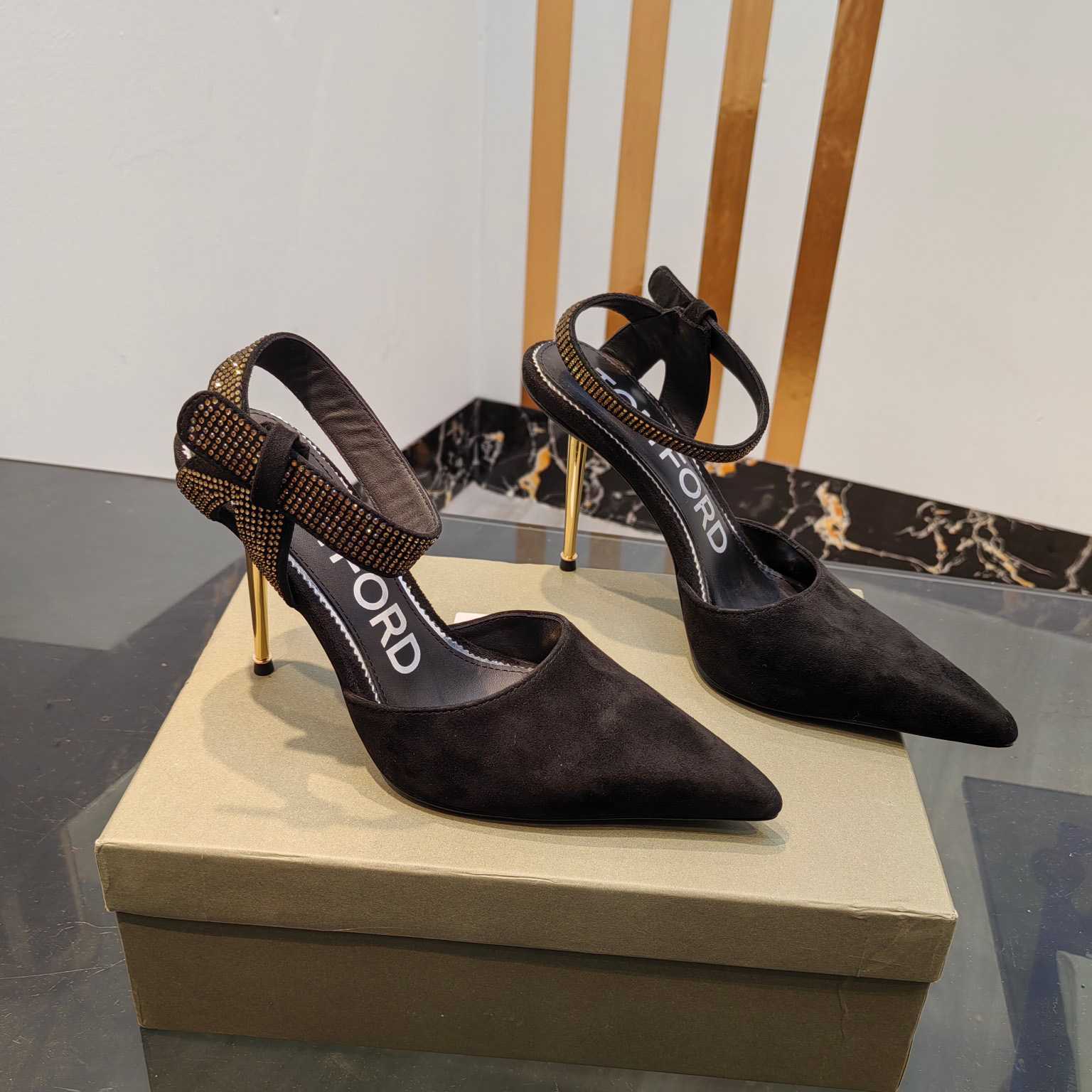 Tom Ford Asymmetric Crystal Ankle Strap Pumps - DopestKickz