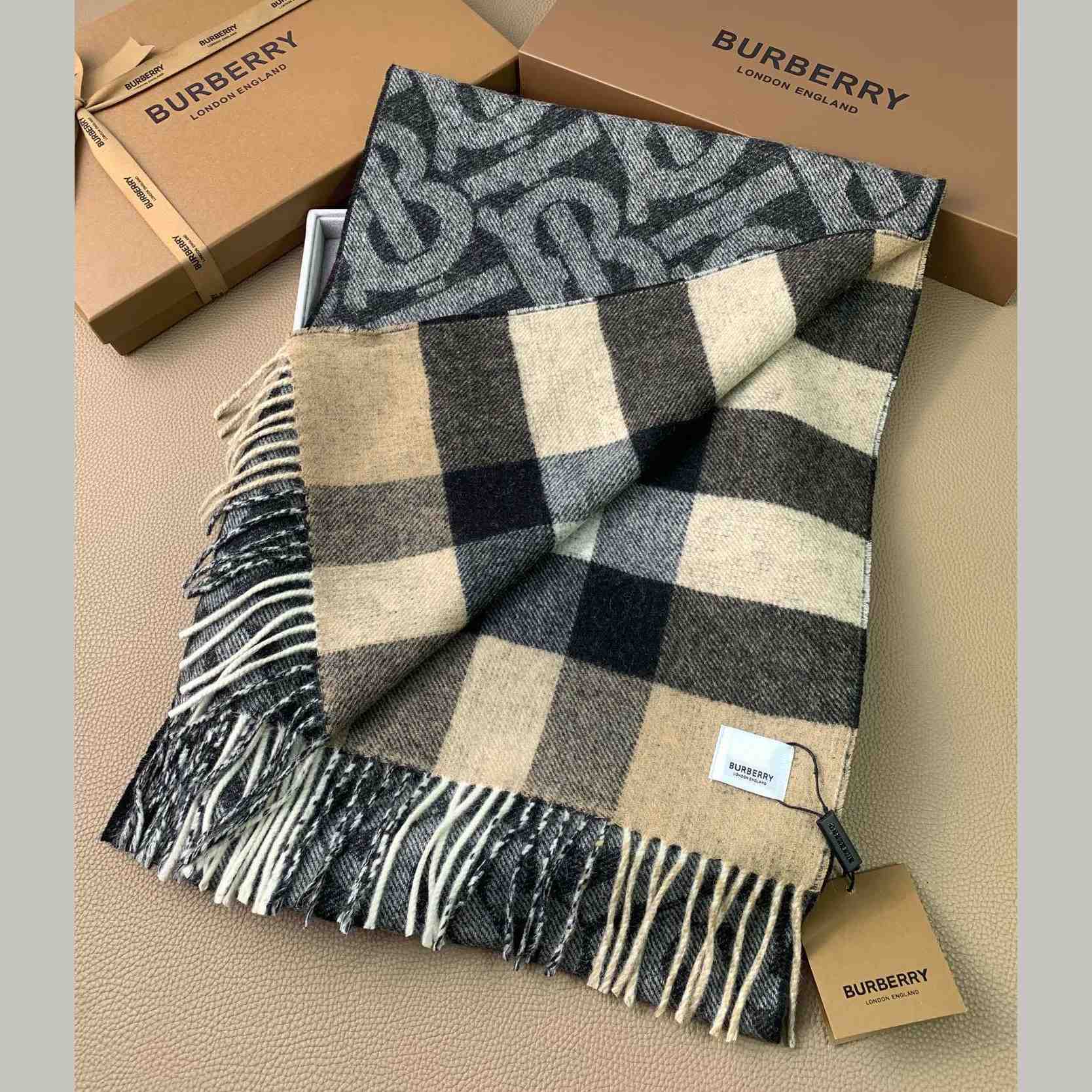 Burberry Check Cashmere Reversible Scarf - DopestKickz