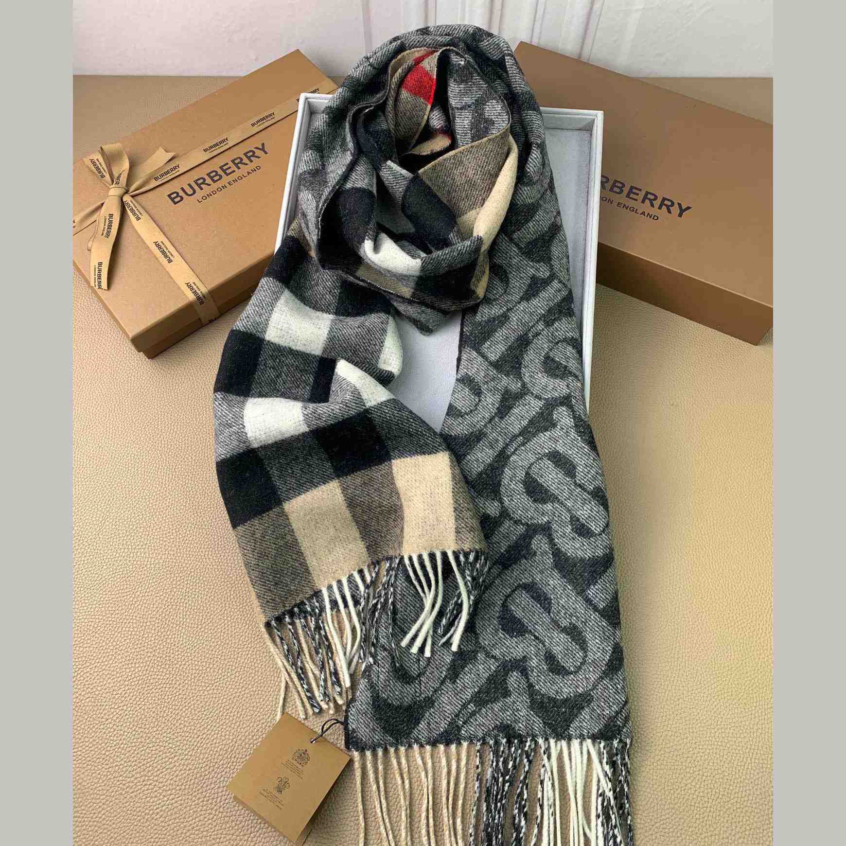 Burberry Check Cashmere Reversible Scarf - DopestKickz