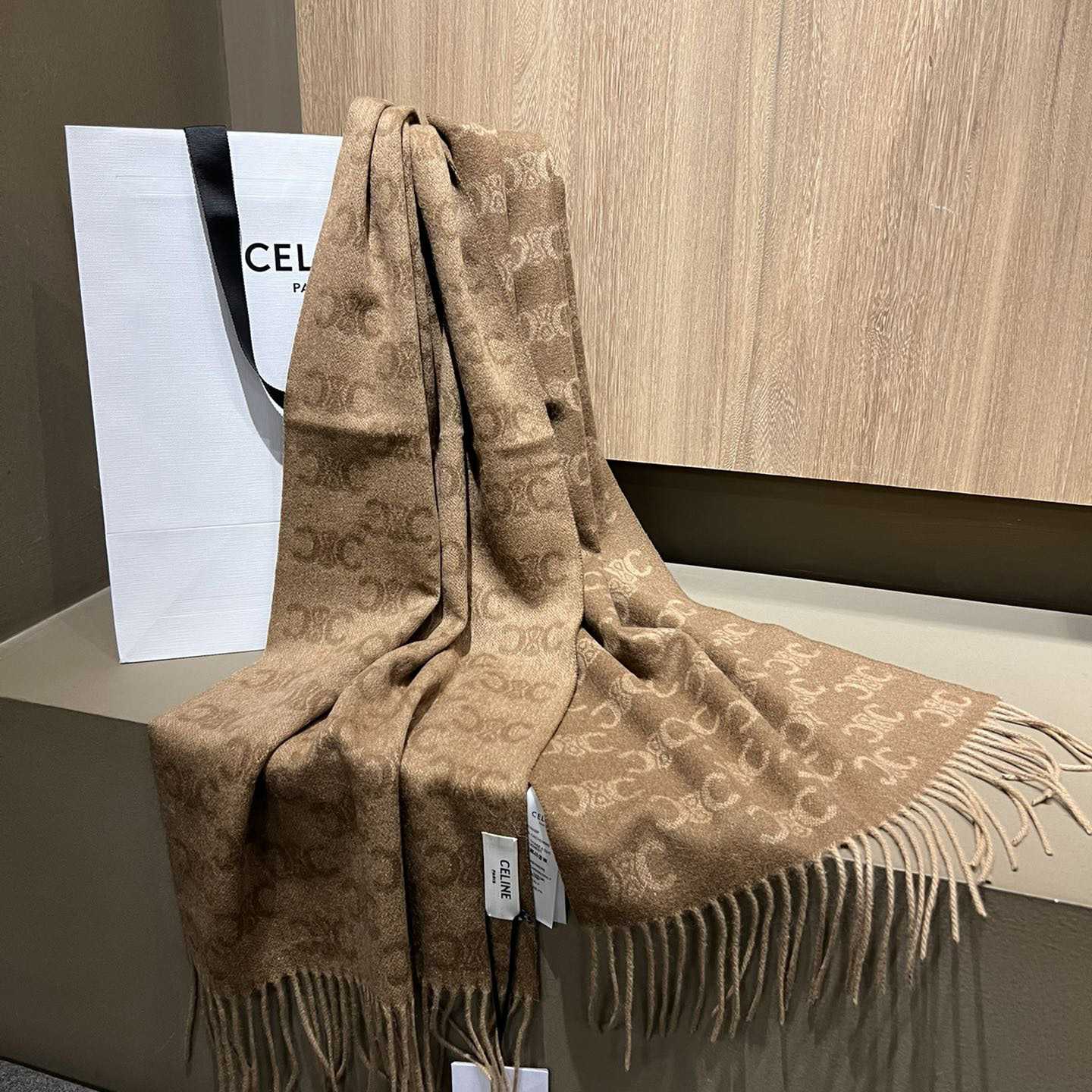 Celine Scarf In Monogram Cashmere Beige/toffee - DopestKickz