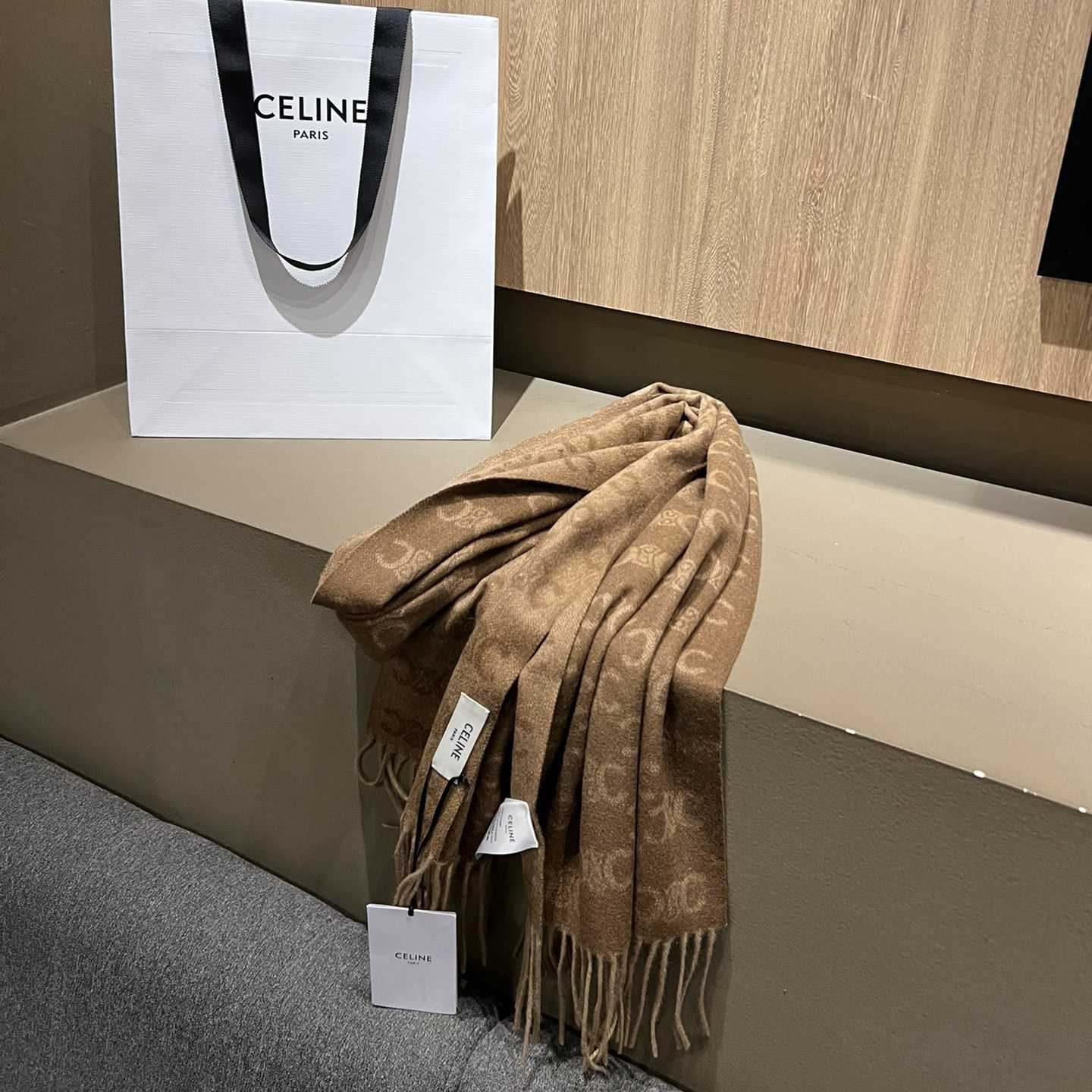 Celine Scarf In Monogram Cashmere Beige/toffee - DopestKickz