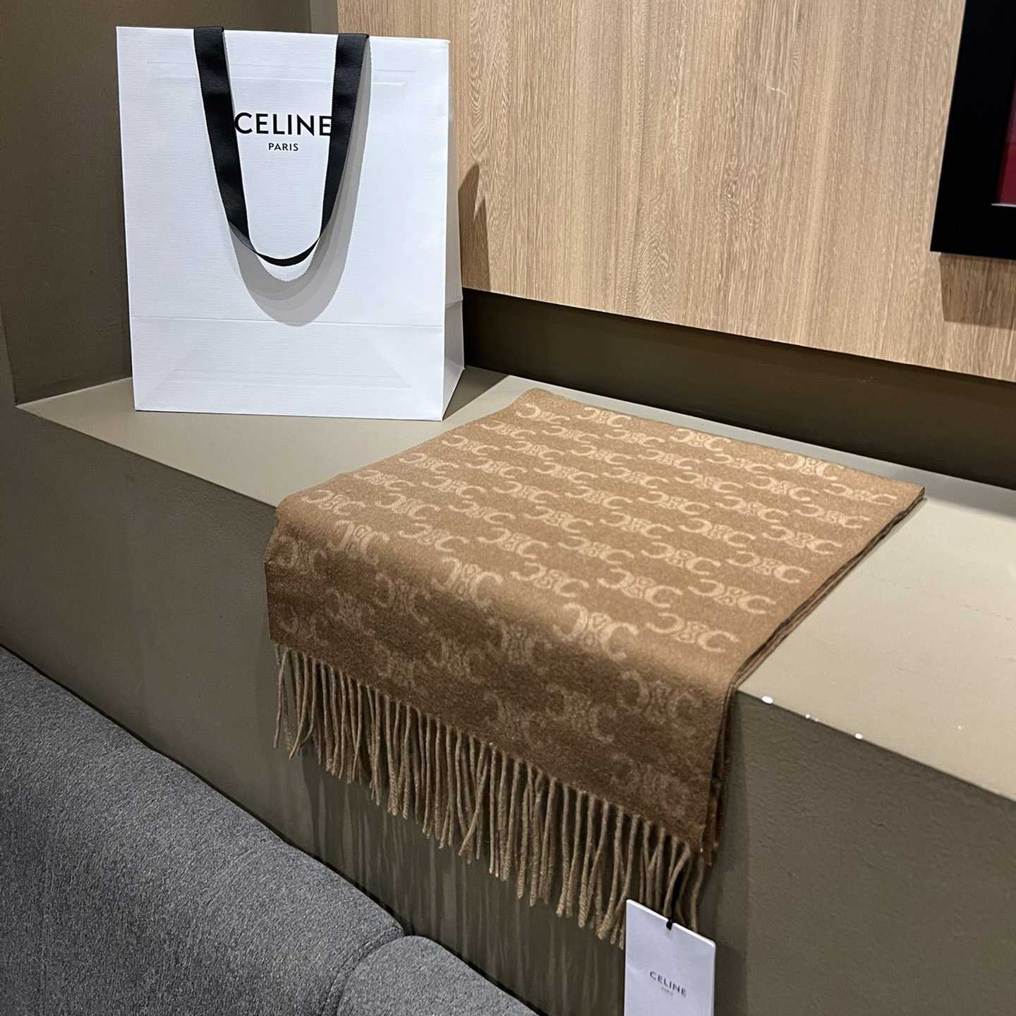 Celine Scarf In Monogram Cashmere Beige/toffee - DopestKickz