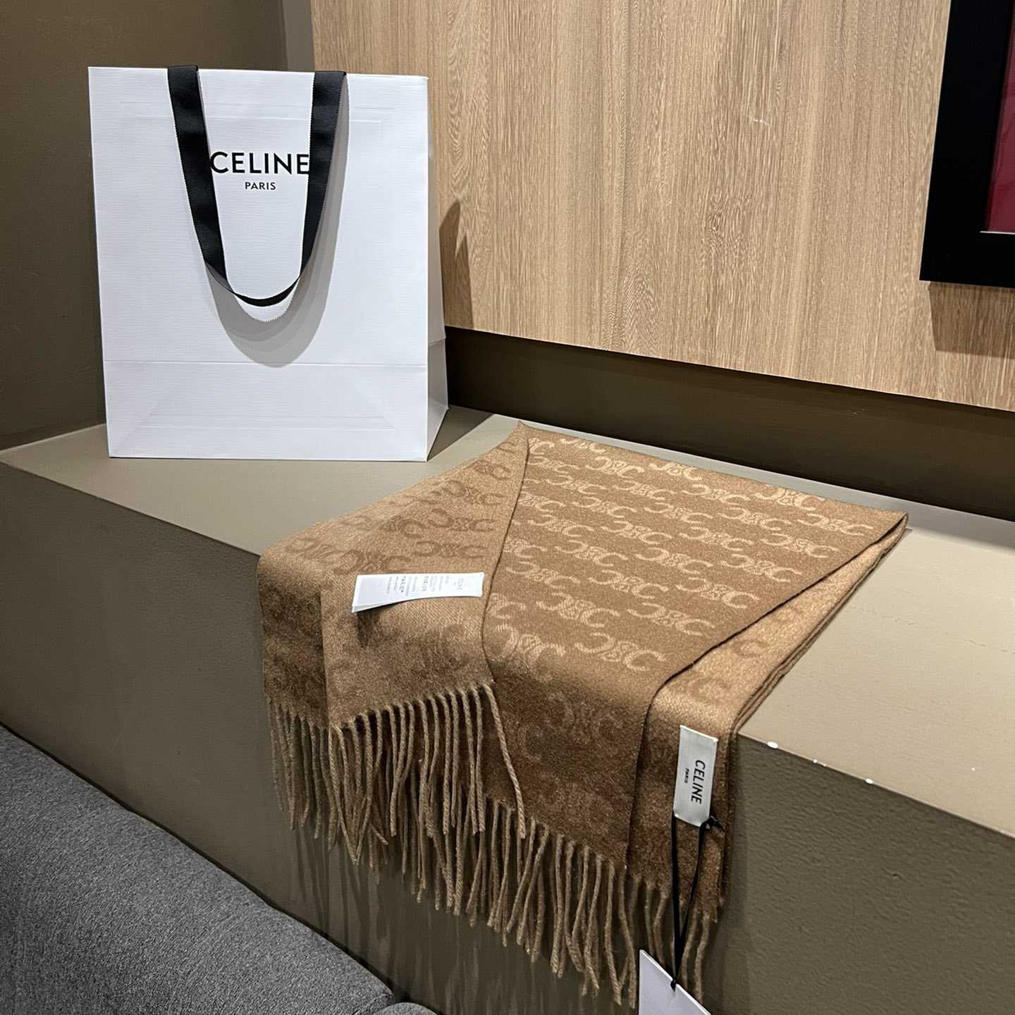 Celine Scarf In Monogram Cashmere Beige/toffee - DopestKickz