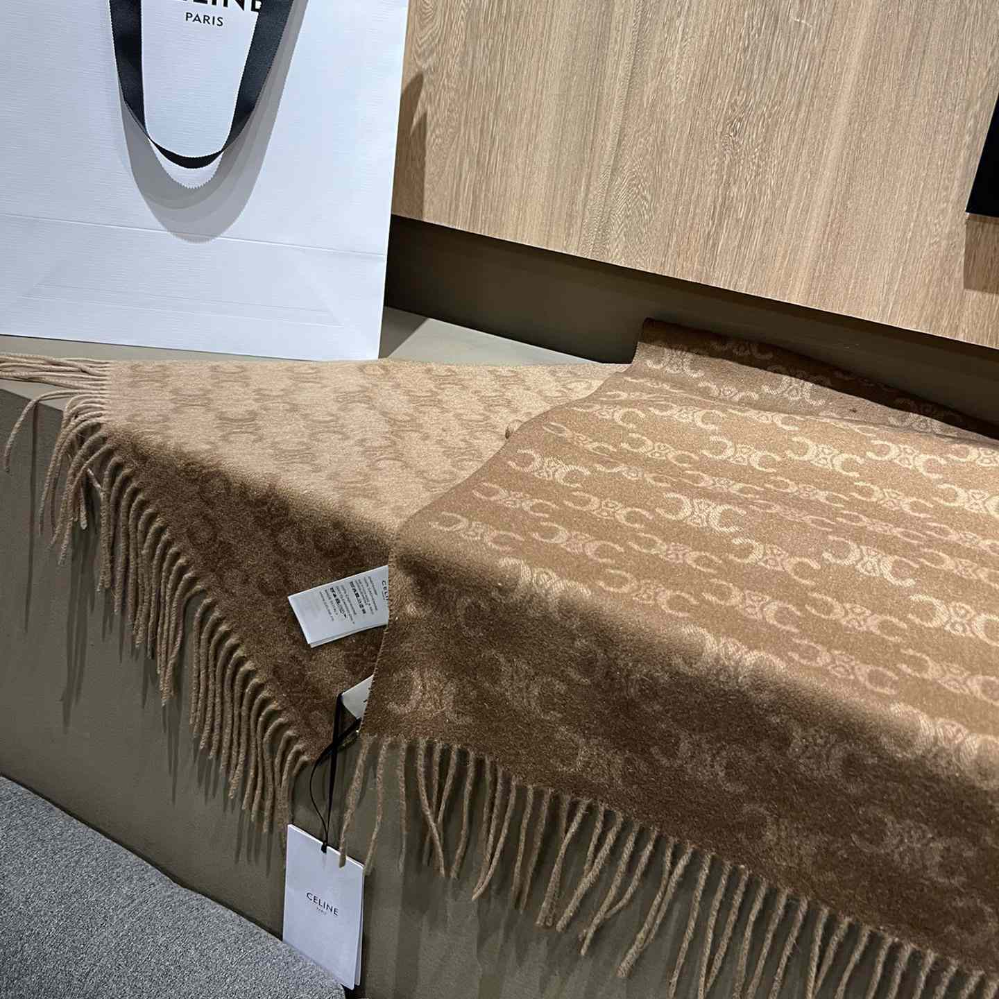 Celine Scarf In Monogram Cashmere Beige/toffee - DopestKickz