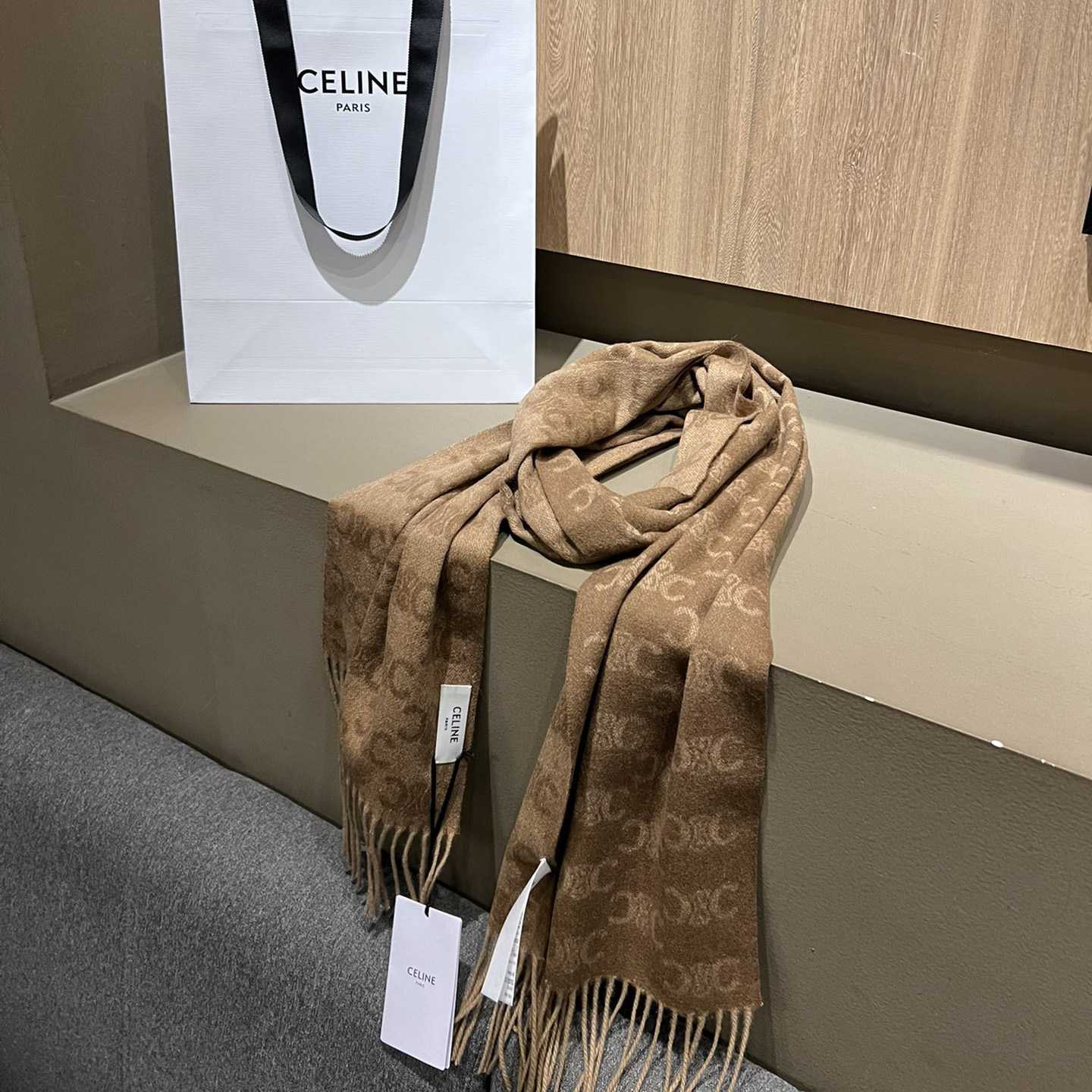 Celine Scarf In Monogram Cashmere Beige/toffee - DopestKickz