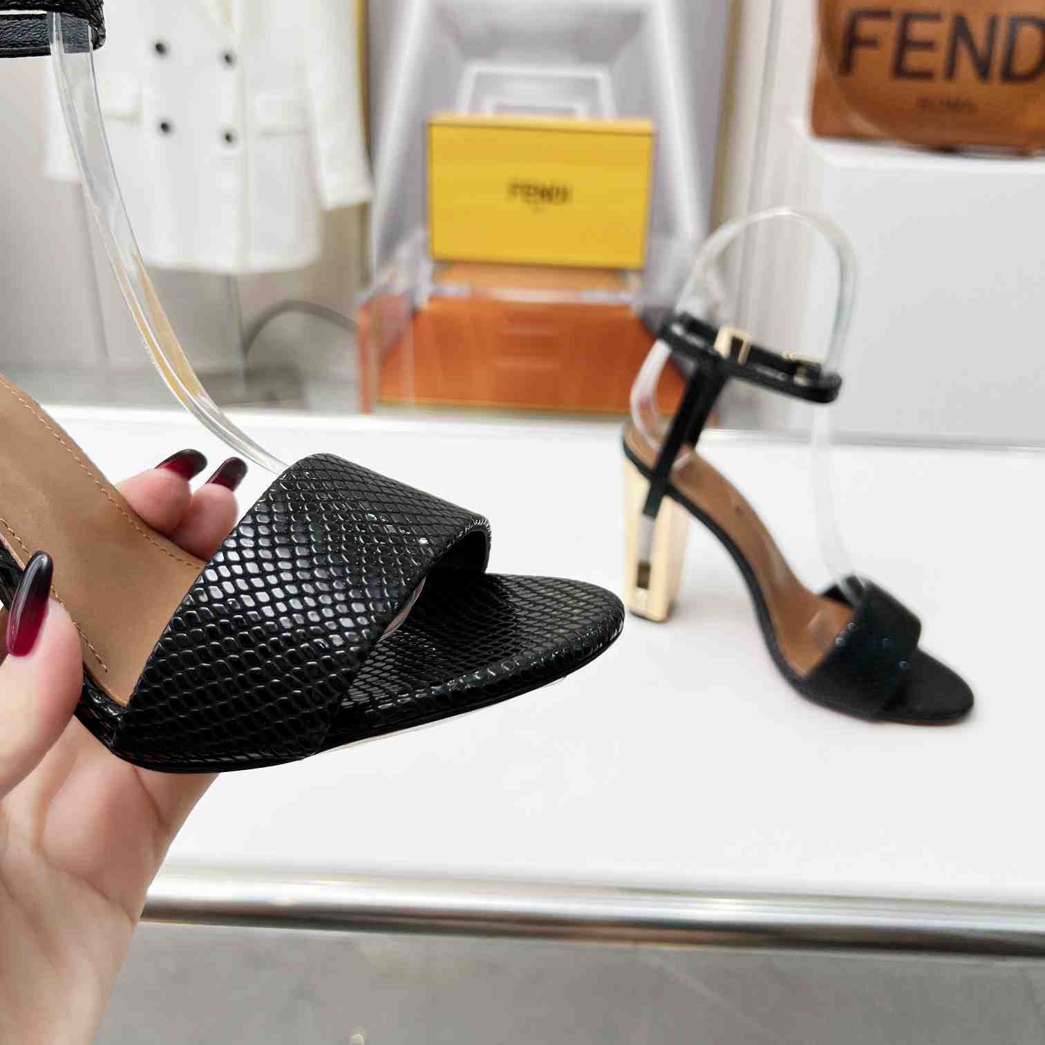 Fendi Delfina Black karung High-heeled Sandals - DopestKickz