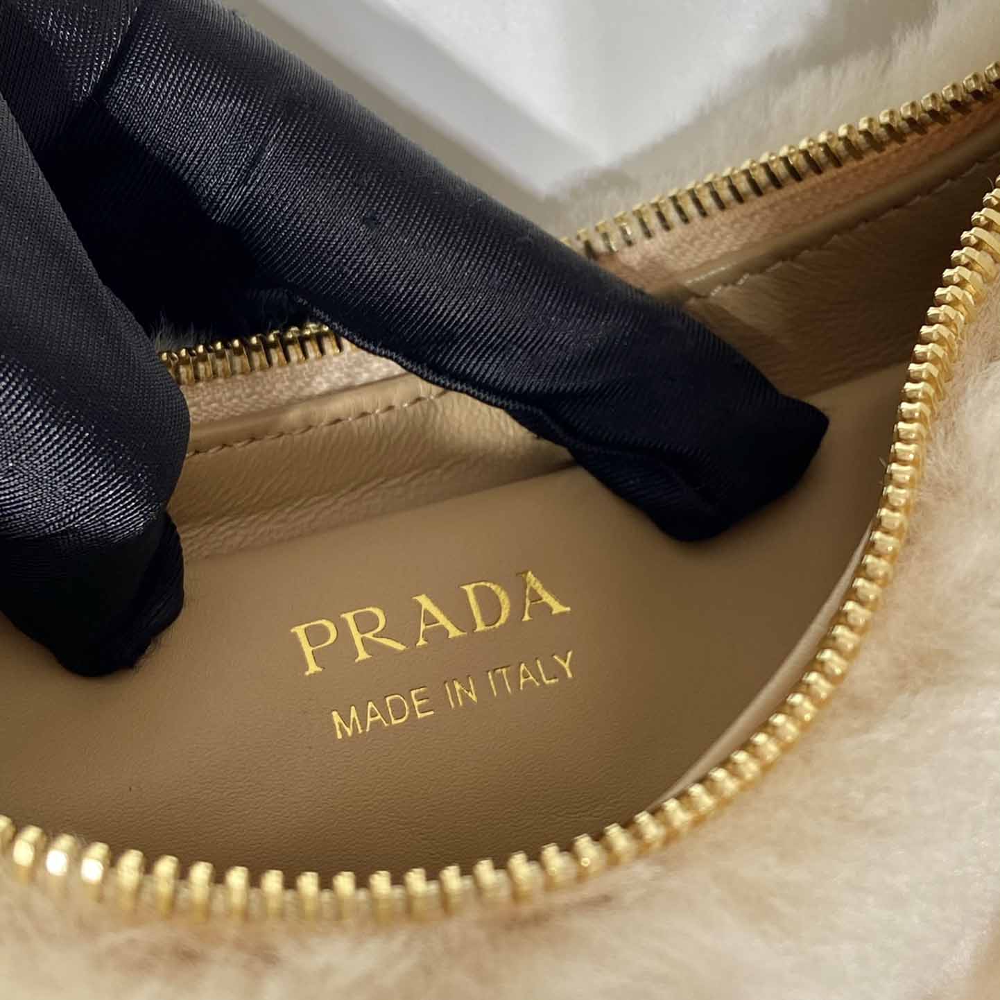 Prada Arqué Shearling And Leather Shoulder Bag - DopestKickz