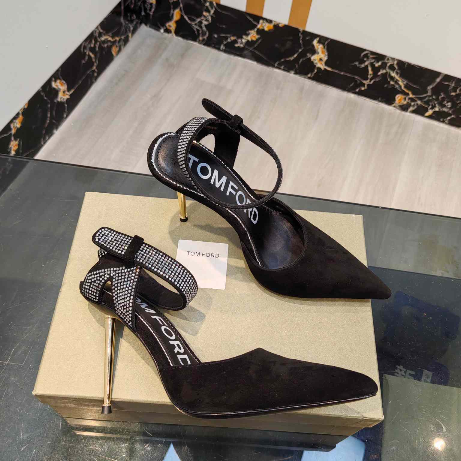 Tom Ford Asymmetric Crystal Ankle Strap Pumps - DopestKickz