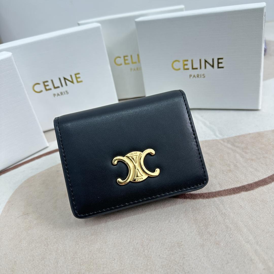 Celine Triomphe Compact Wallet In Shiny Calfskin - DopestKickz