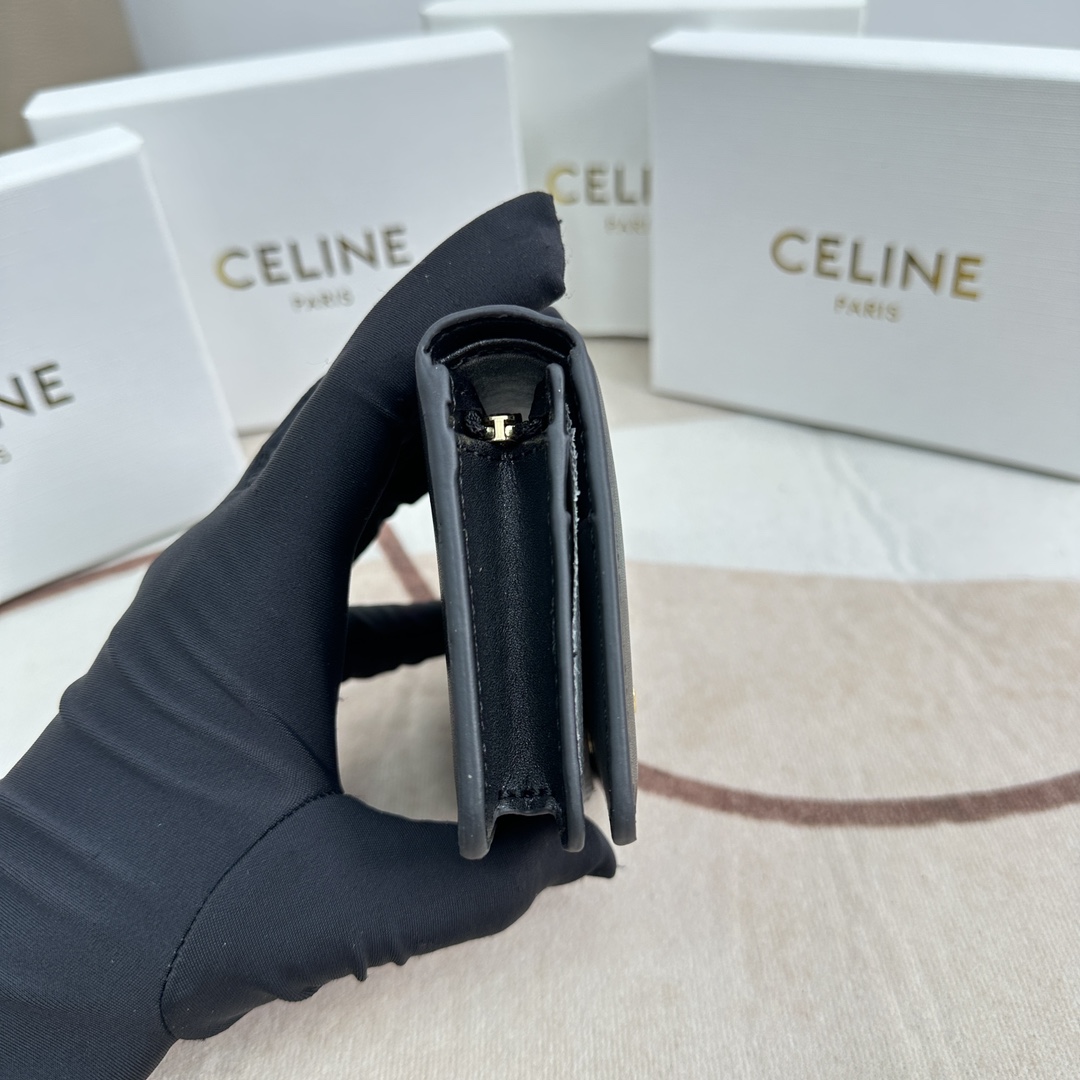 Celine Triomphe Compact Wallet In Shiny Calfskin - DopestKickz