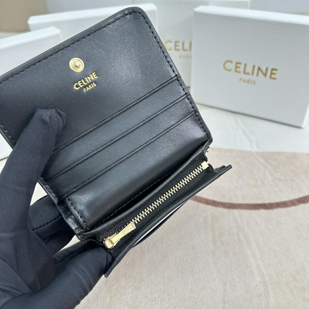 Celine Triomphe Compact Wallet In Shiny Calfskin - DopestKickz