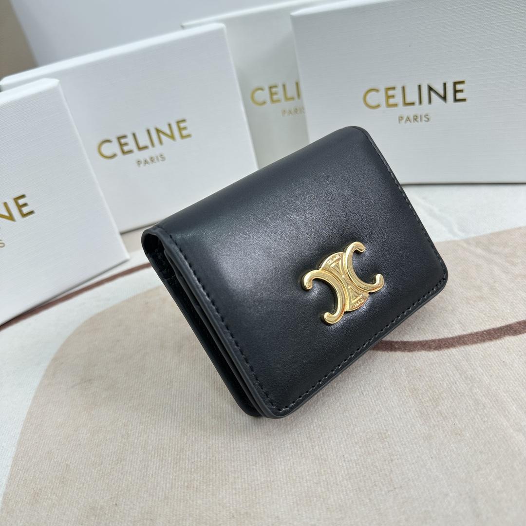 Celine Triomphe Compact Wallet In Shiny Calfskin - DopestKickz