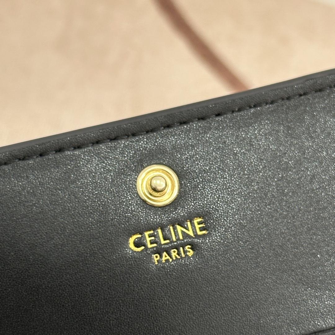 Celine Triomphe Compact Wallet In Shiny Calfskin - DopestKickz