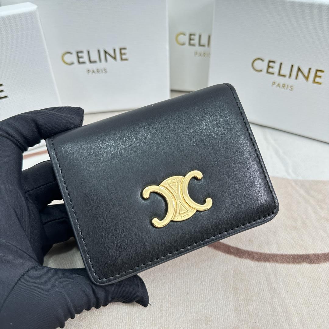 Celine Triomphe Compact Wallet In Shiny Calfskin - DopestKickz
