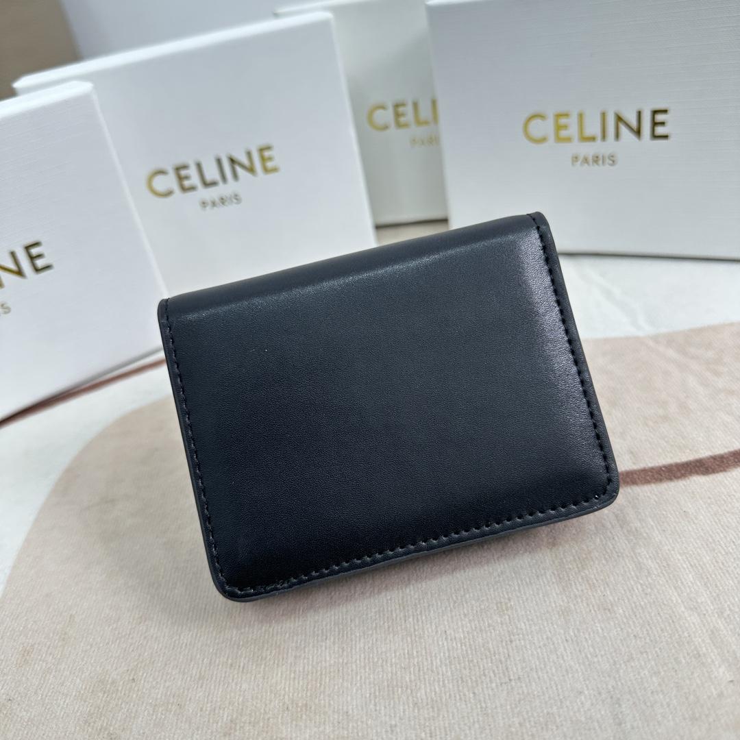 Celine Triomphe Compact Wallet In Shiny Calfskin - DopestKickz