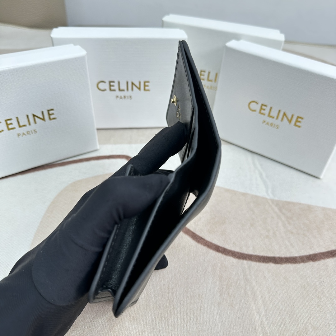 Celine Triomphe Compact Wallet In Shiny Calfskin - DopestKickz
